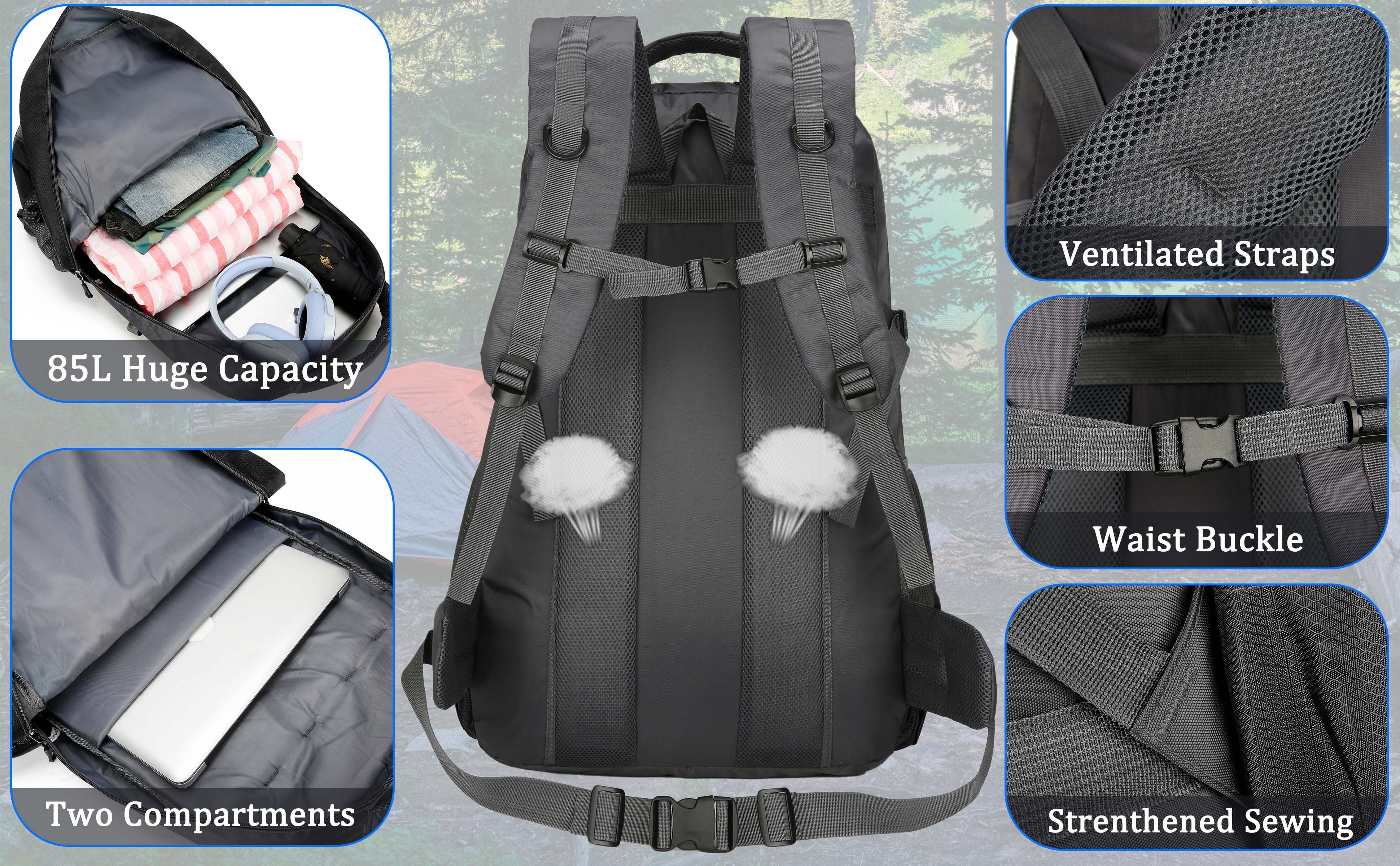 85L Hiking Camping Backpack,Hunting Climbing Backpack for Outdoor,Backpack Water Resistant,Tactical Backpack for Men Women