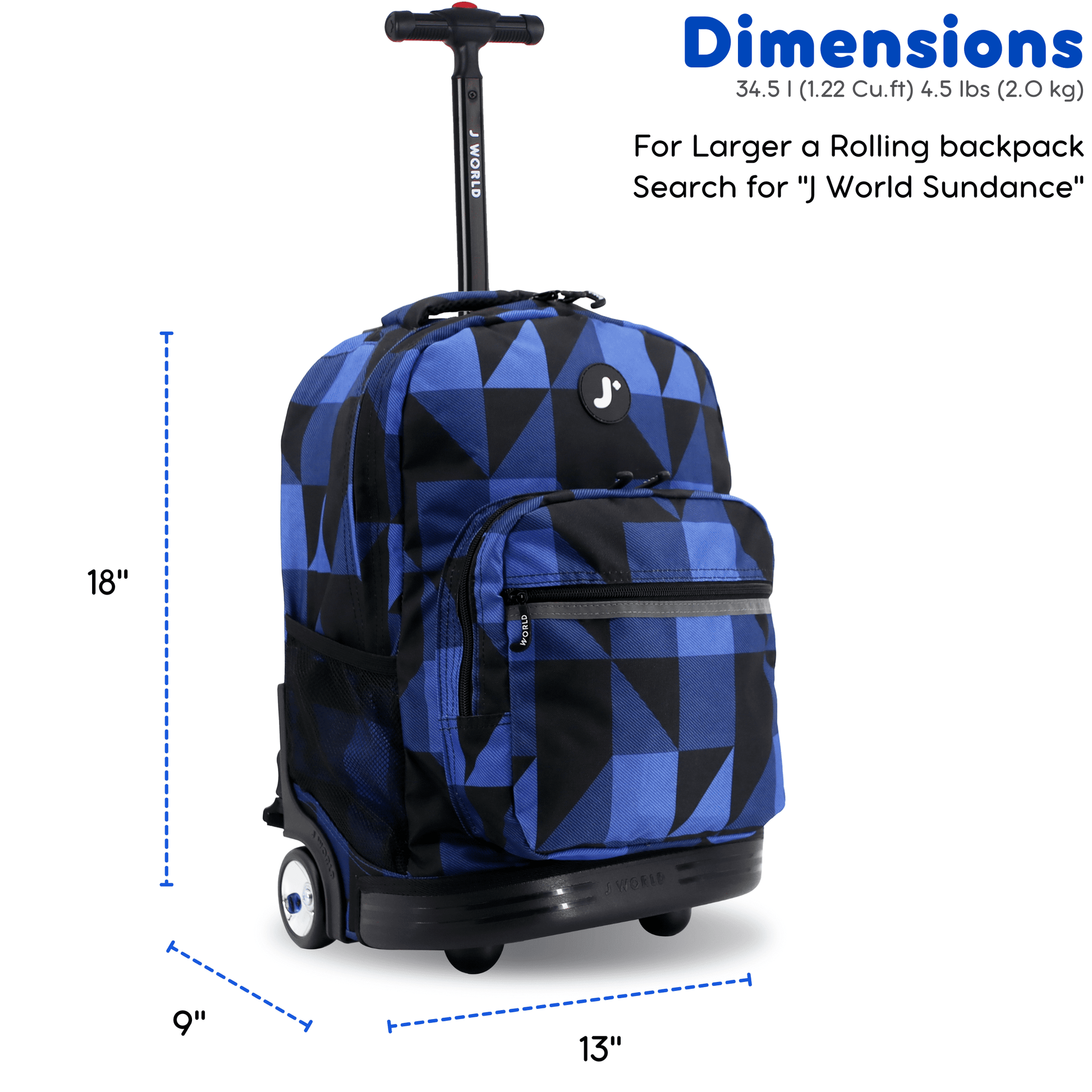 Boys and Girls Sunrise 18" Rolling Backpack for School and Travel, Block Navy