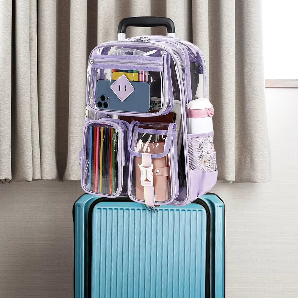 PVC Clear Outdoor Backpack Multi Pocket Transparent Sports Backpack Waterproof Casual Laptop Backpack Hiking Camping Backpack