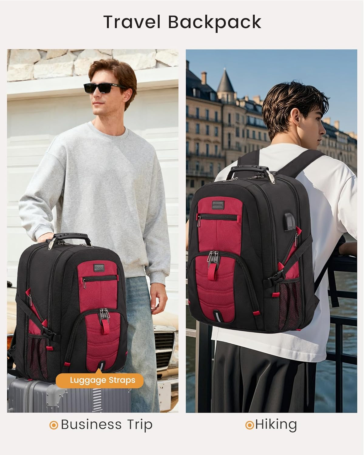 Travel Laptop Backpack Waterproof anti Theft Backpack with Lock and USB Charging Port Large 17-17.3 Inch Computer Business Backpack for Women Men Red