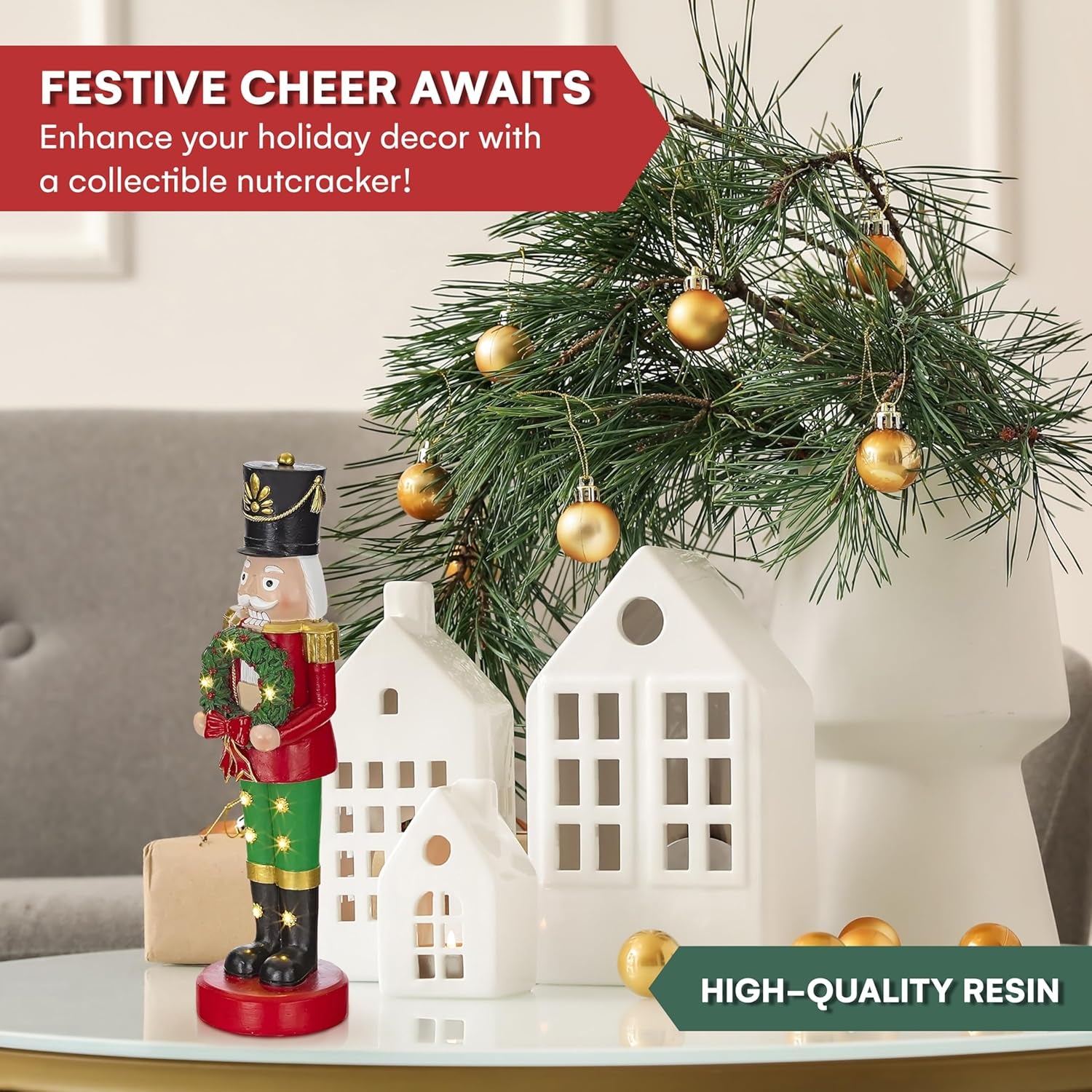 Christmas Snowman Figurines - Resin Nutcracker LED Light up Snowman Indoor Festive Fiber Optic Decorations