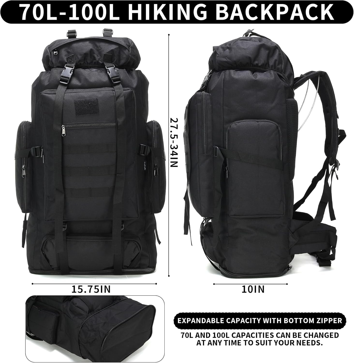 Hiking Backpack for Men 70L/100L Camping Backpack Military Rucksack Molle 3 Days Assault Pack for Climbing