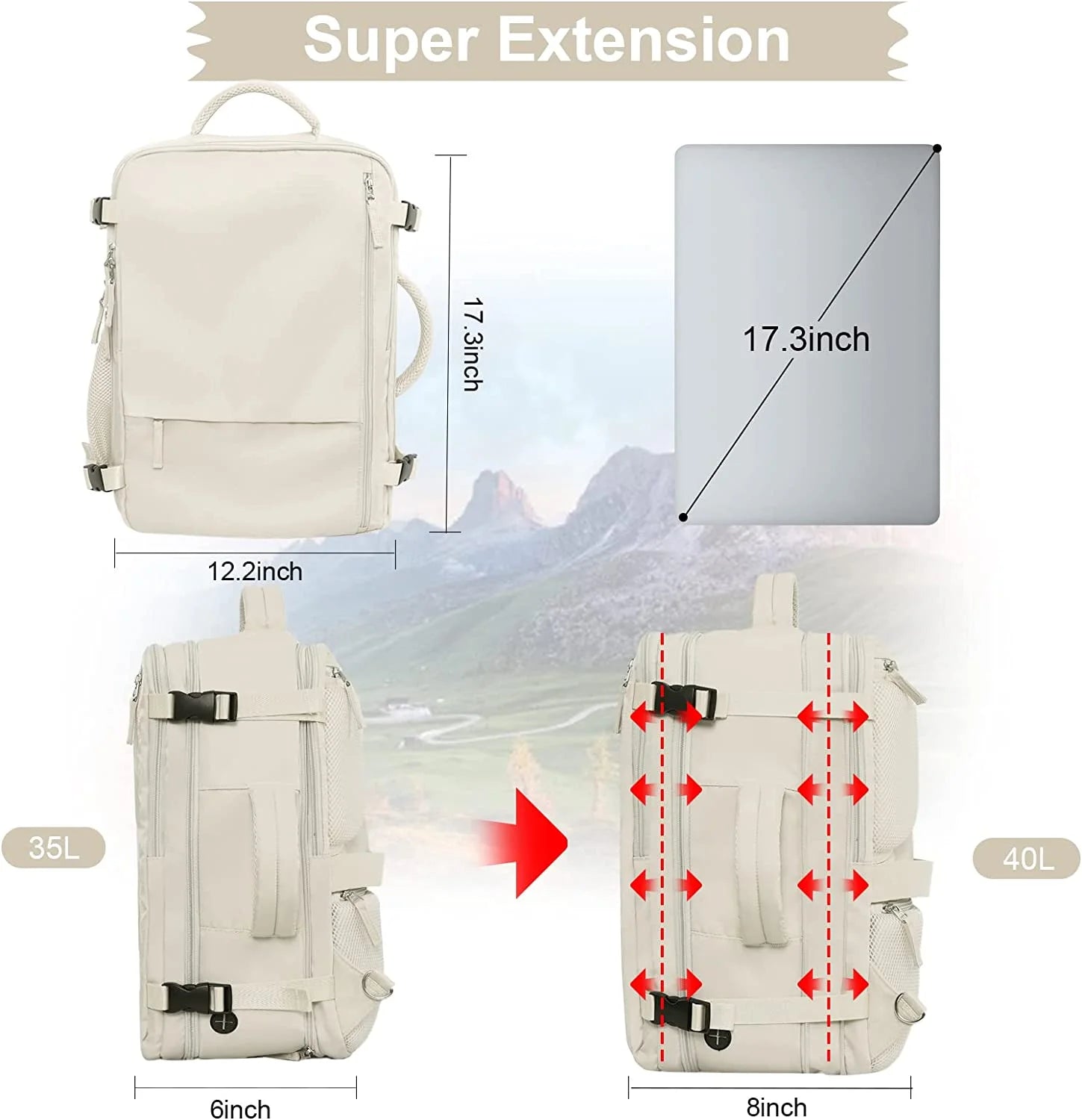 Extra Large Travel Backpack,Carry on Backpack,17 Inch Laptop Backpack,Hiking Backpack,School Bag,Beige