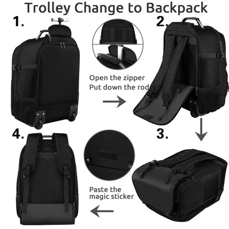 Rolling Backpack, Travel Backpack with Wheels, Carry on Backpack with 3 Packi...