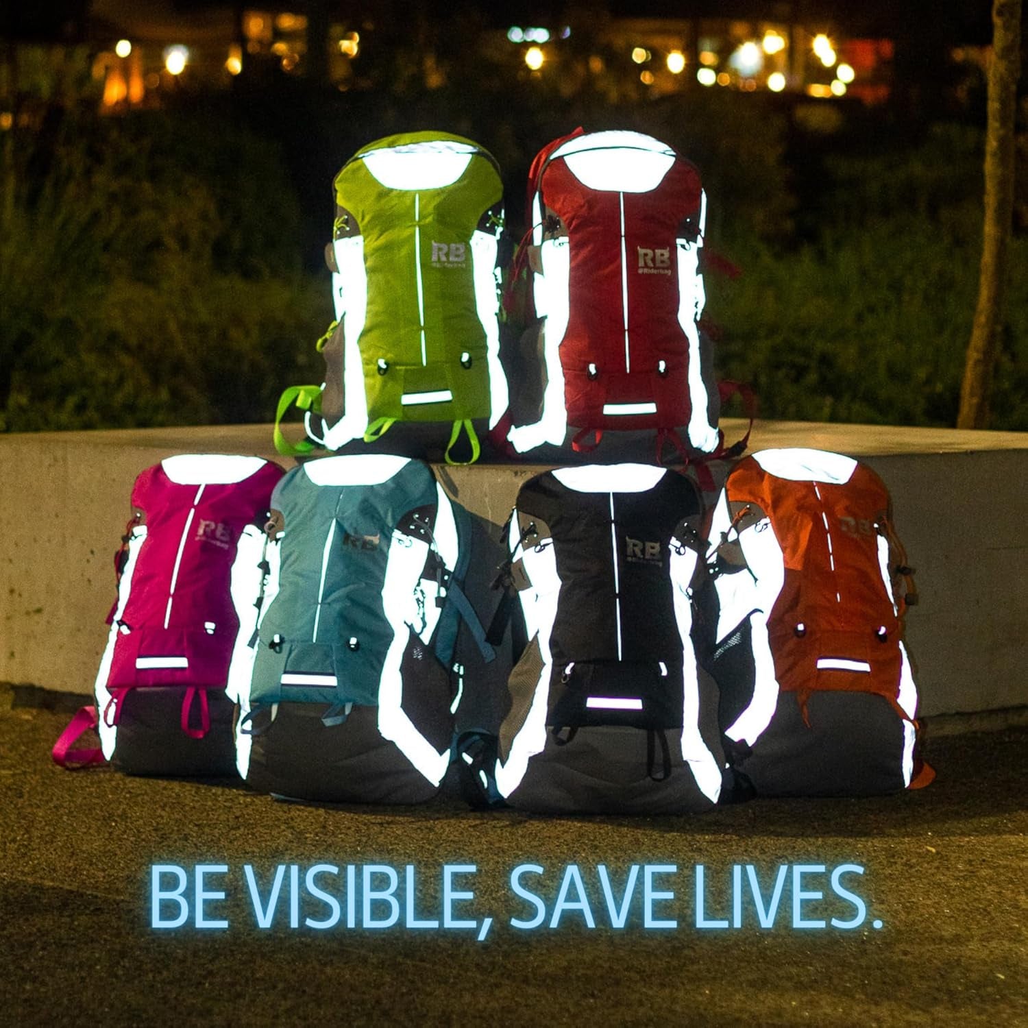 Reflective Motorcycle Backpack – Hi Viz EDC Commuter Bag for Riders, Night Travel, and Daily Use with Helmet Holder, Laptop Compartment, Ventilated Back, Urban Gear (Light Blue Backpack)