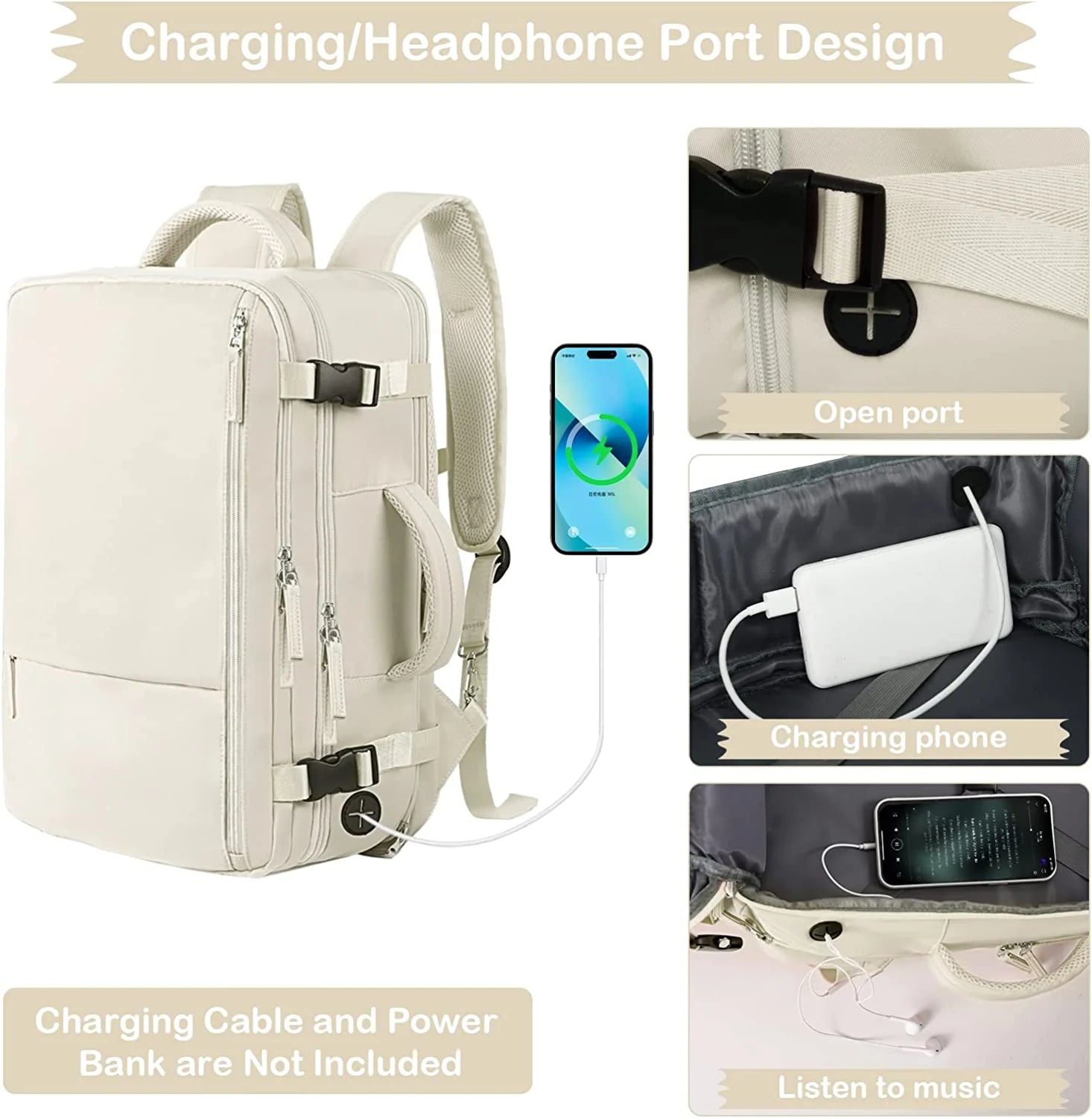 Extra Large Travel Backpack,Carry on Backpack,17 Inch Laptop Backpack,Hiking Backpack,School Bag,Beige