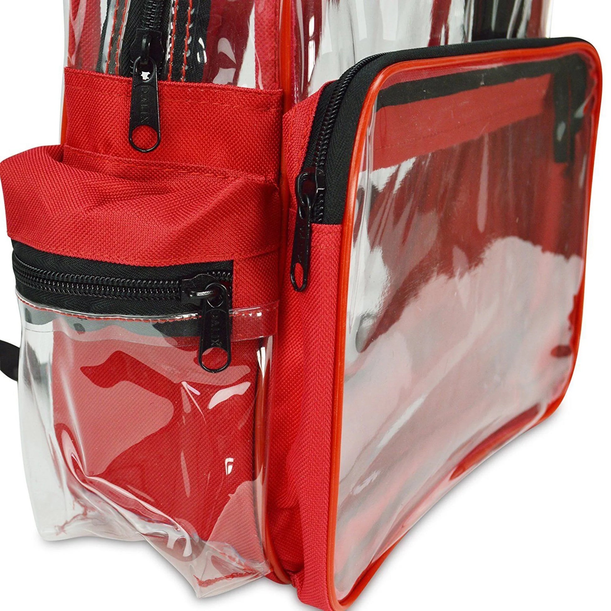 Clear Backpack Camping Hiking Daypacks NFL Sports Events Approved Backpack, Music Events Backpack, Custom Clear CBP School Backpack Transparent Backpacks, Laptop Backpack (Clear - 15") Red/Clear
