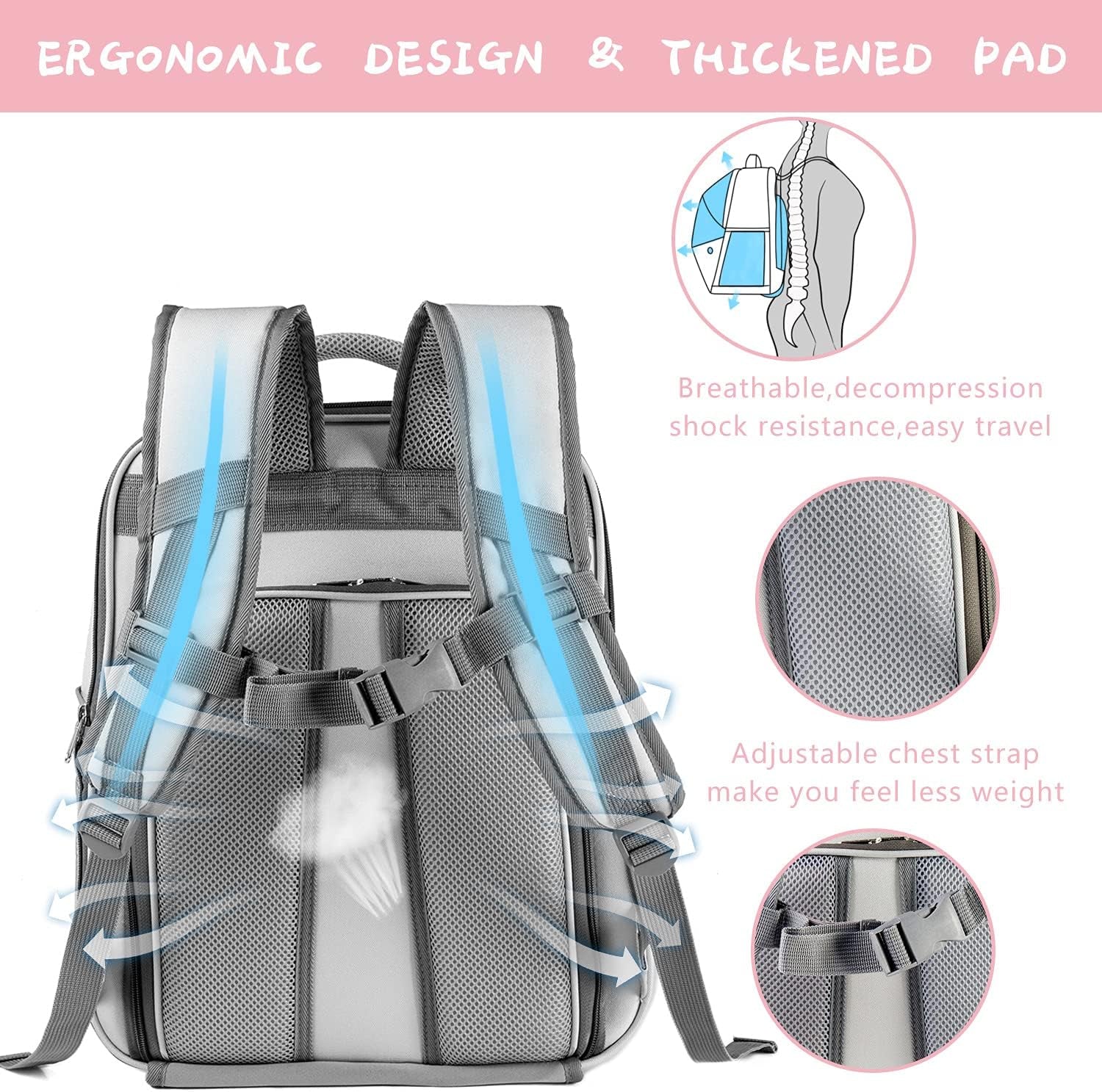 Pet Backpack Expandable - Cat Backpack Expandable - Pet Expandable Backpack Carrier for Small Dogs Backpack Carrier,Mesh Expandable Cat Backpack Carrier up to 16Lbs, Escape-Proof Zipper, Pink