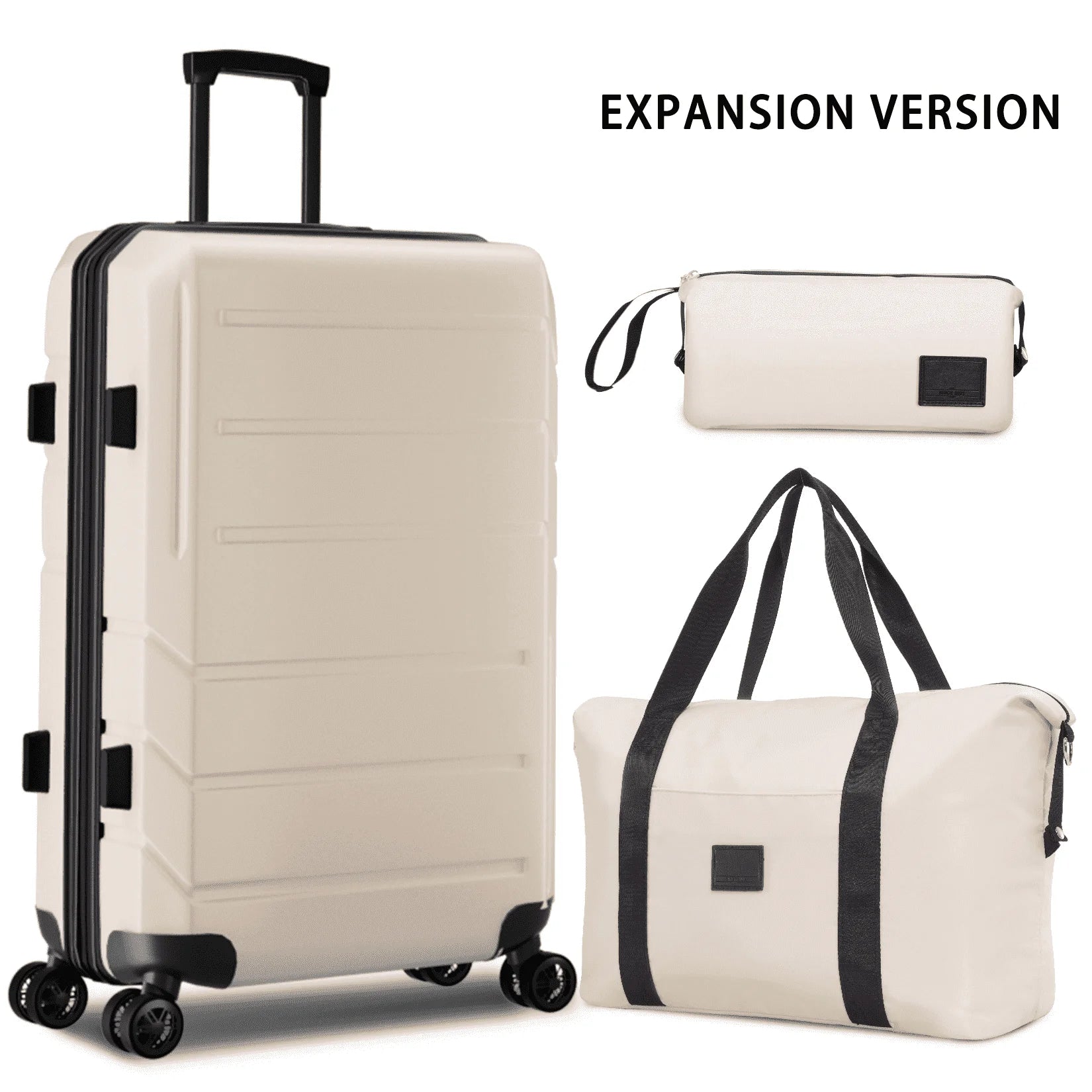 3 Piece Luggage Set Expandable ABS+PC Hardshell Carry on Suitcase with Spinner Wheels & TSA Lock for Men and Women, Rolling Carry-On Suit Case for Plane, Travel, Business, Beige(20In/Db/Tb)