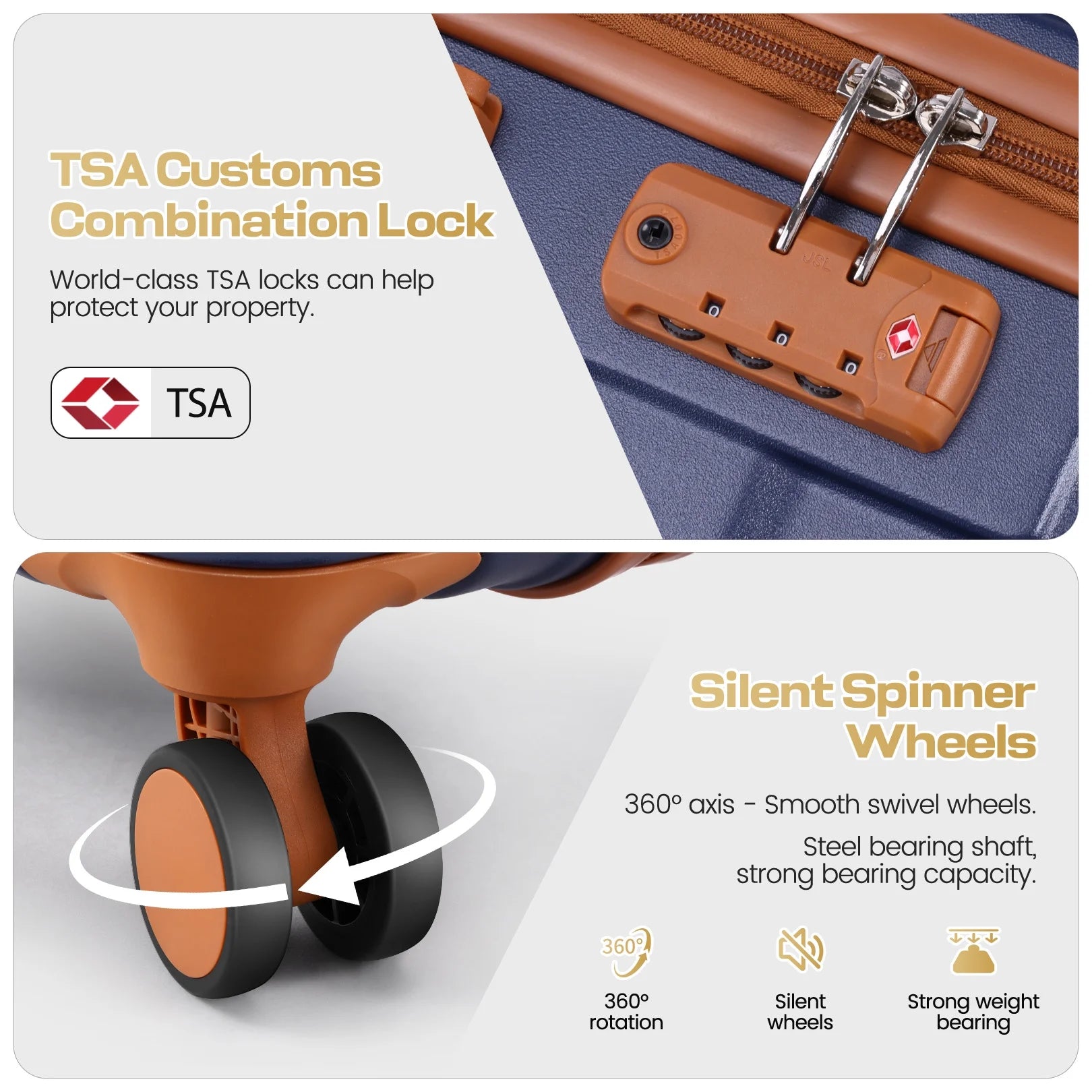 3 Piece Carry on Luggage Set, TSA Lock, Expandable Duffle Bag, Blue