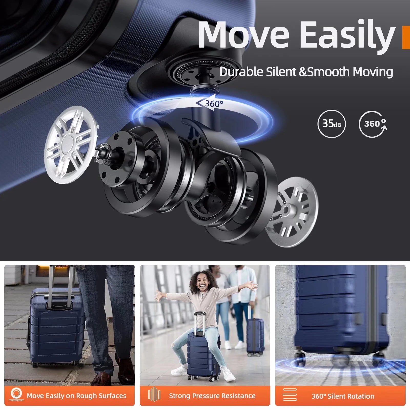 24" Hardshell Lightweight Luggage Travel Suitcase with Spinner Wheels TSA Lock (Blue)