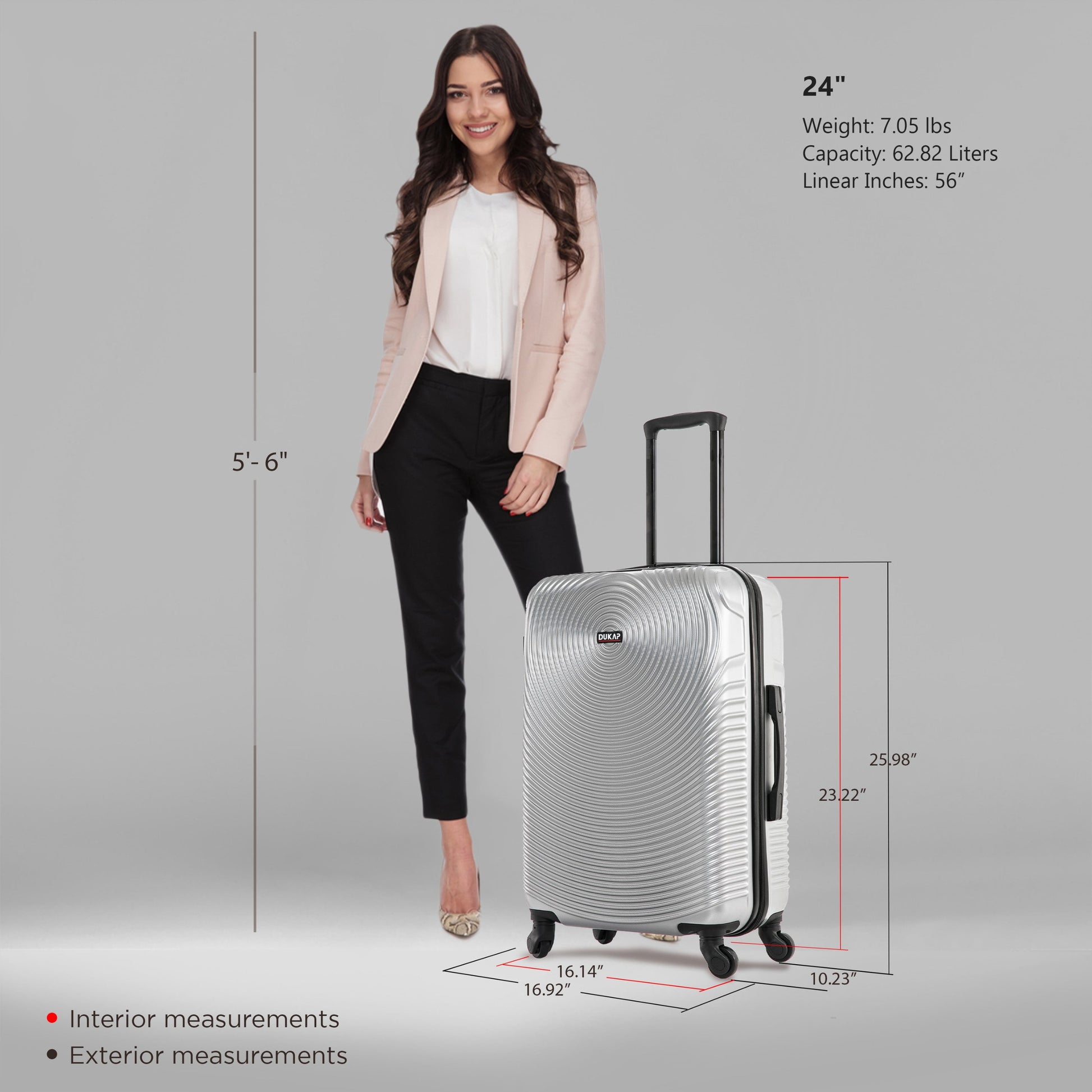 Inception 24" Hardside Lightweight Luggage with Spinner Wheels, Handle and Trolley, Silver