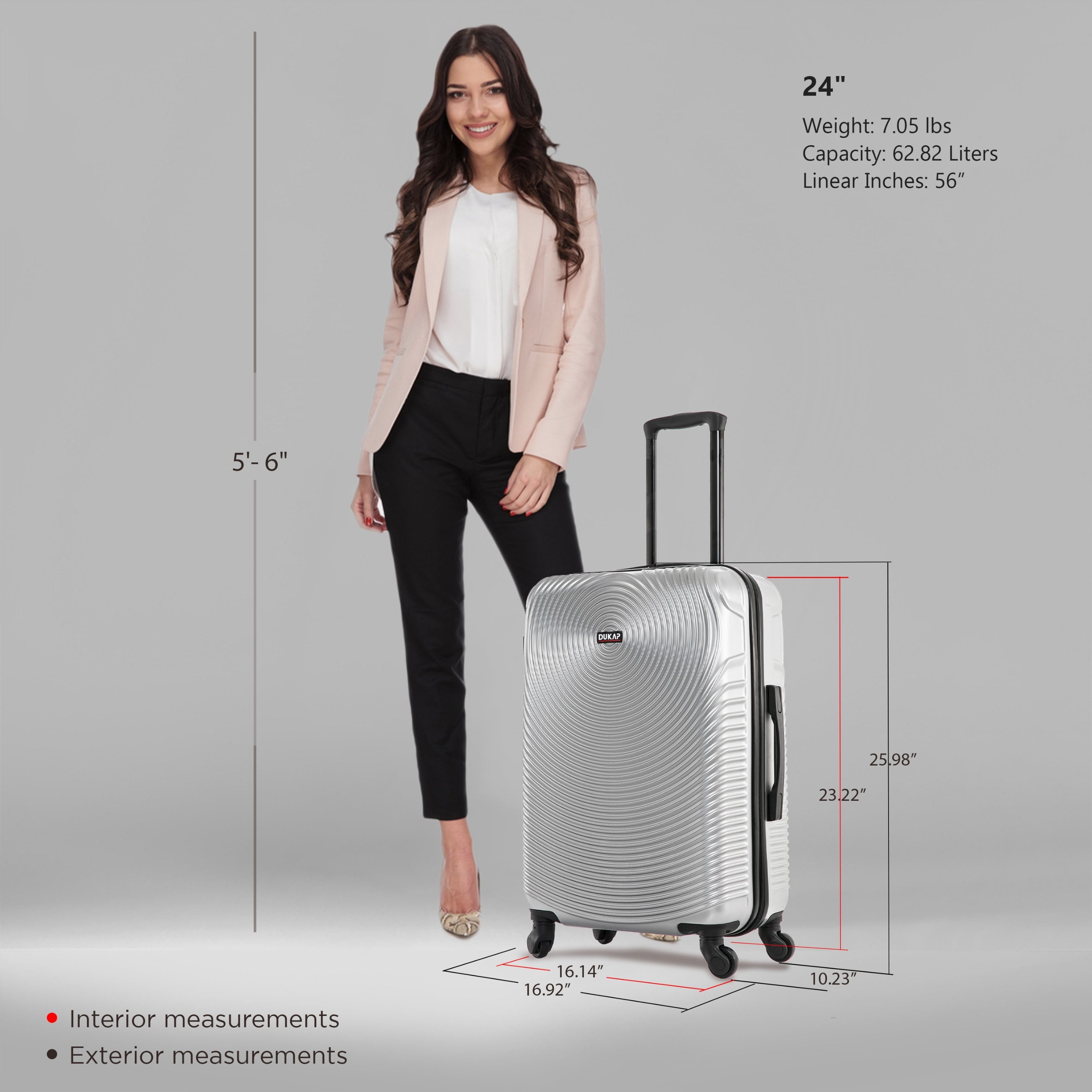 Inception 24" Hardside Lightweight Luggage with Spinner Wheels, Handle and Trolley, Silver