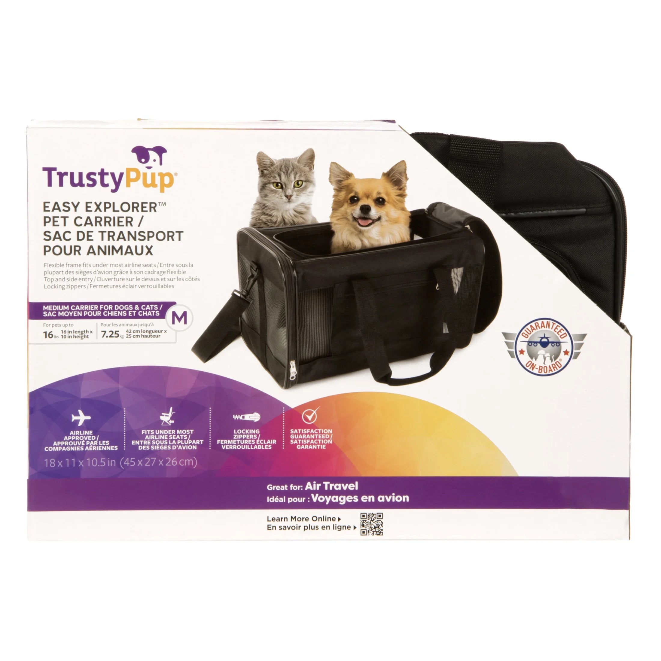 Easy Explorer Medium Guaranteed On-Board Travel Pet Carrier, Black, 16 Lb Limit