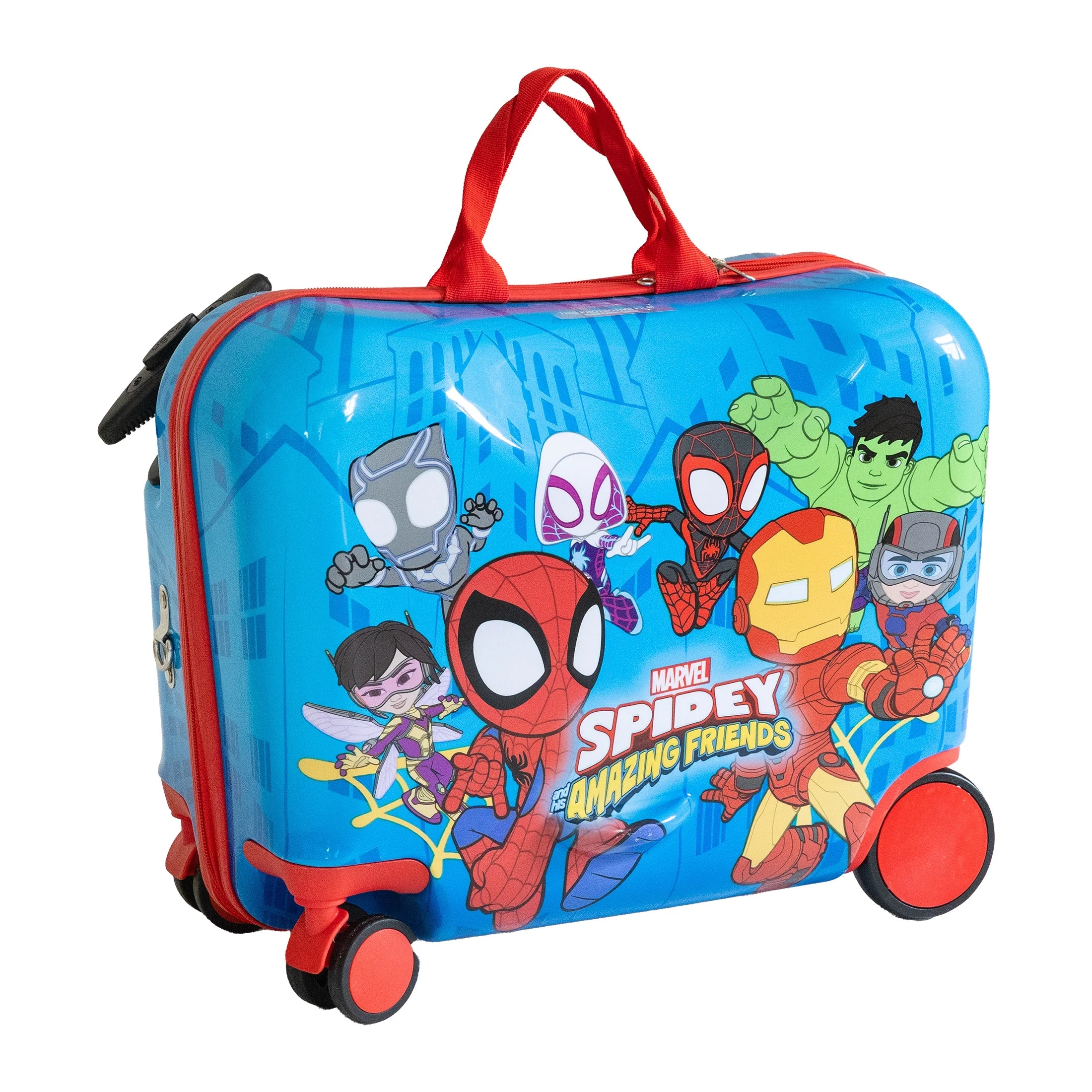 Kid'S  Spidey and Friends Superhero Character Ride on Scooter Hardside Luggage for Boys and Girls -Blue