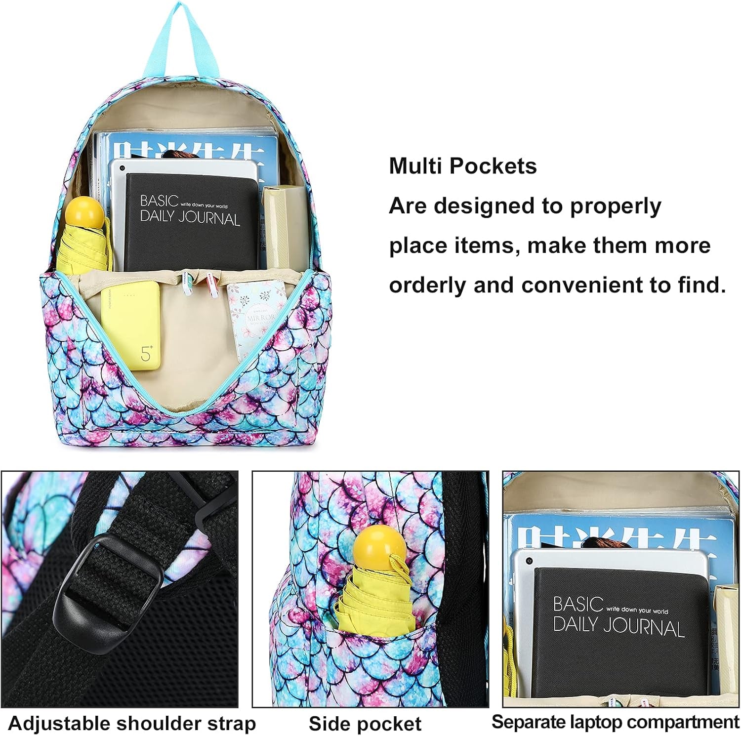 Girls Backpack Preschool School Bag for Kids Elementary Kindergarten Backpack Bookbag (Mermaid)