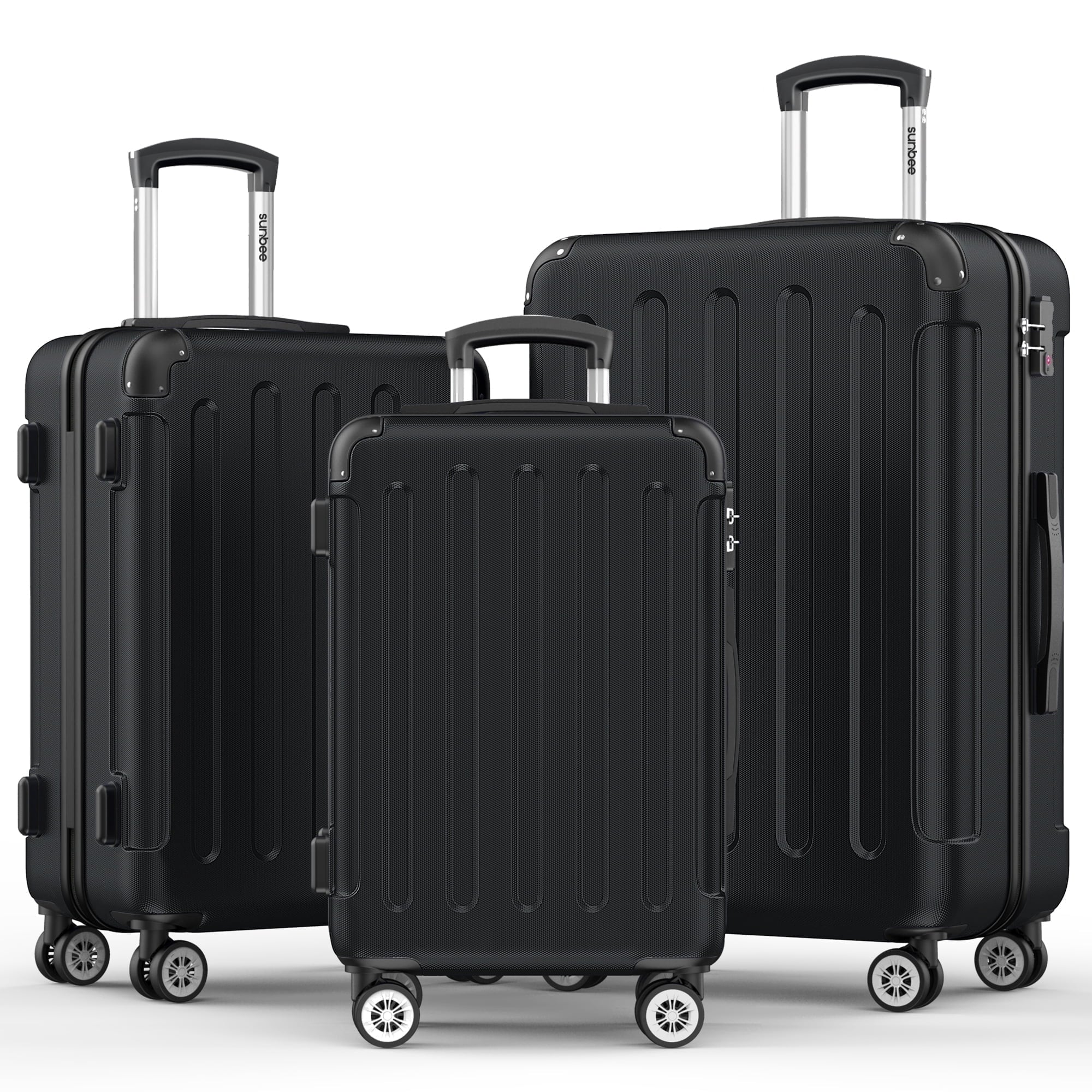 3 Piece Luggage Sets Hardshell Lightweight Suitcase with TSA Lock Spinner Wheels, Black