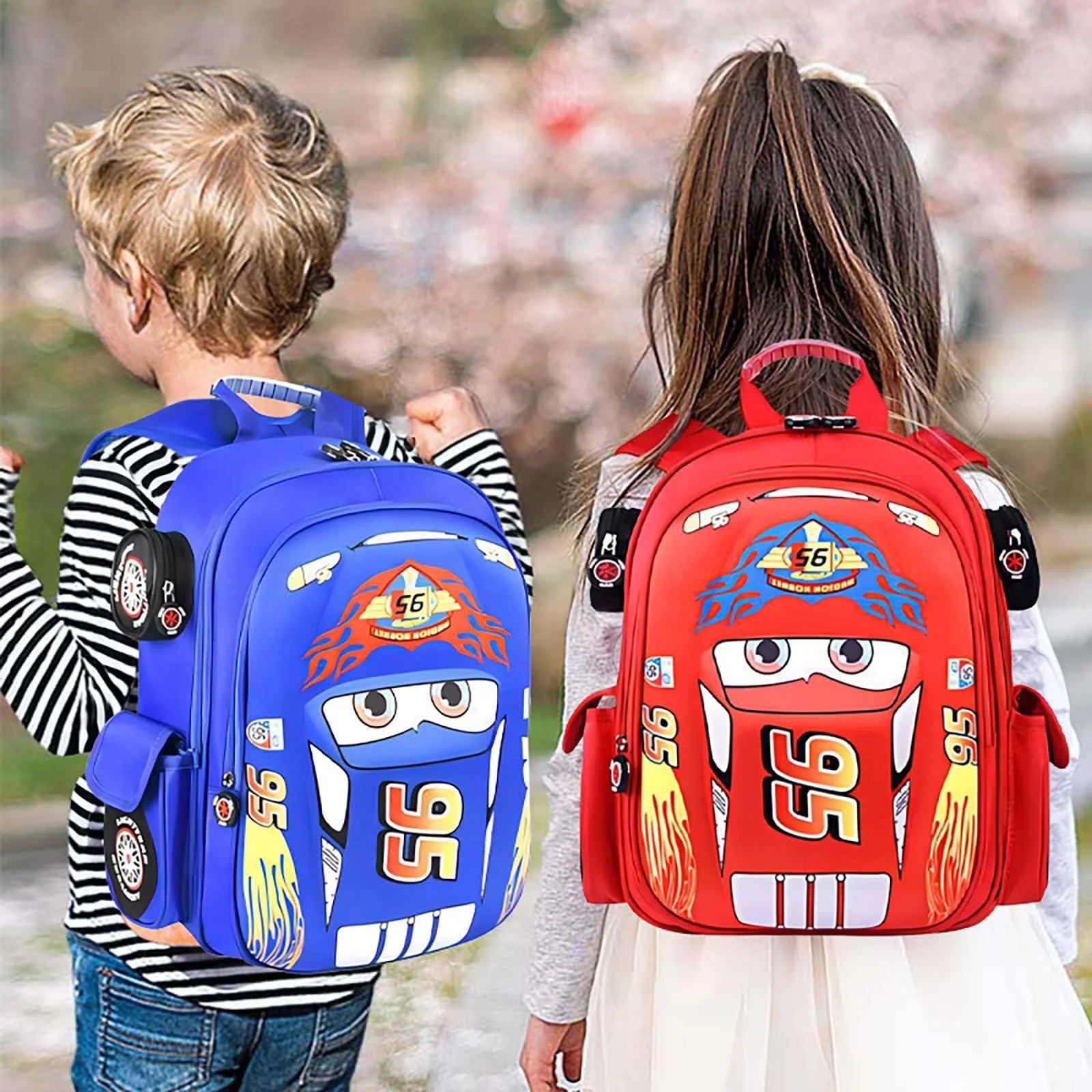 Cars Lightning Mcqueen Backpack 3D Pocket Cartoon Backpack Mini Red Racing Backpack