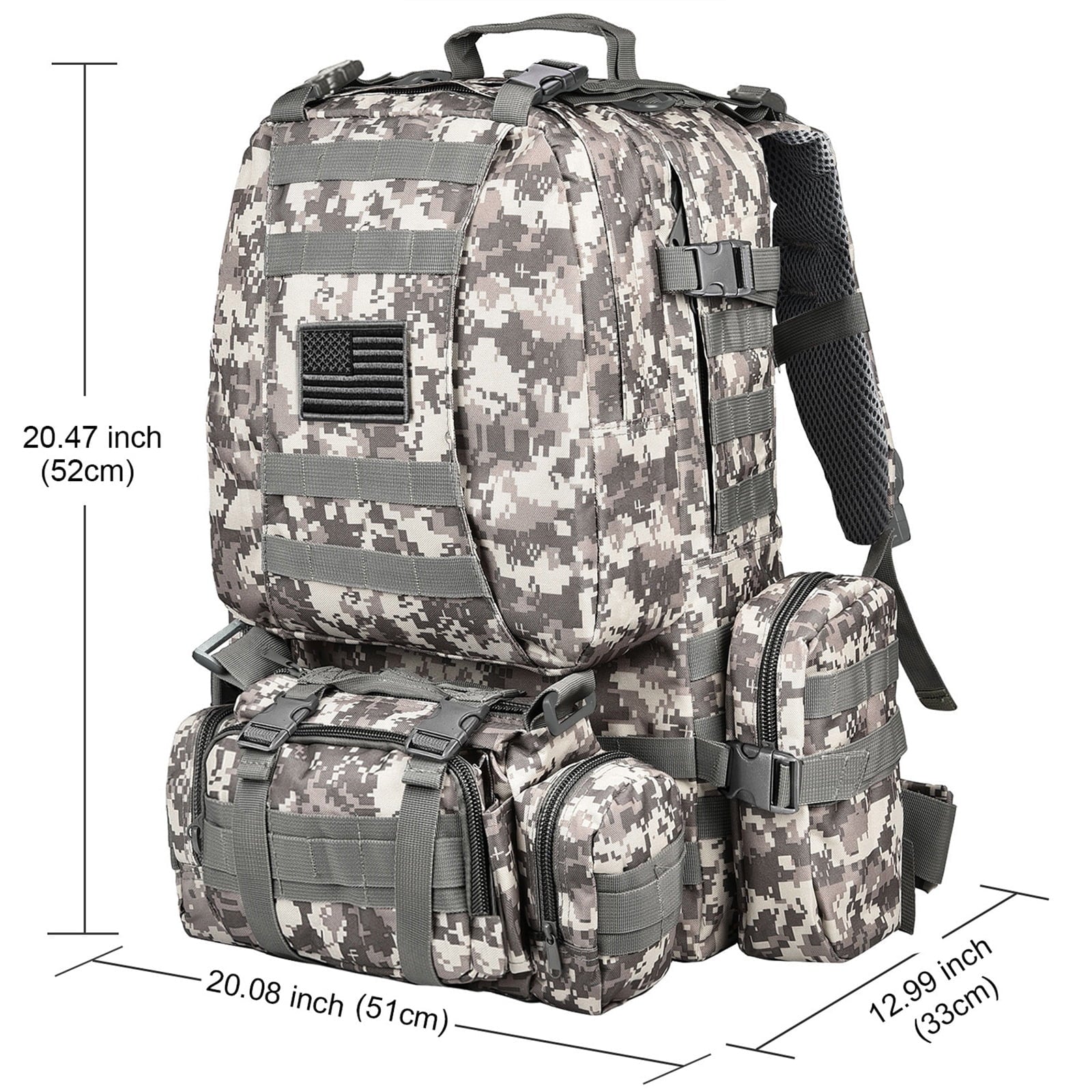 60L Camping Hiking Backpack, Large Multifunction Outdoor Sport Backpack, A*C*U with Patch