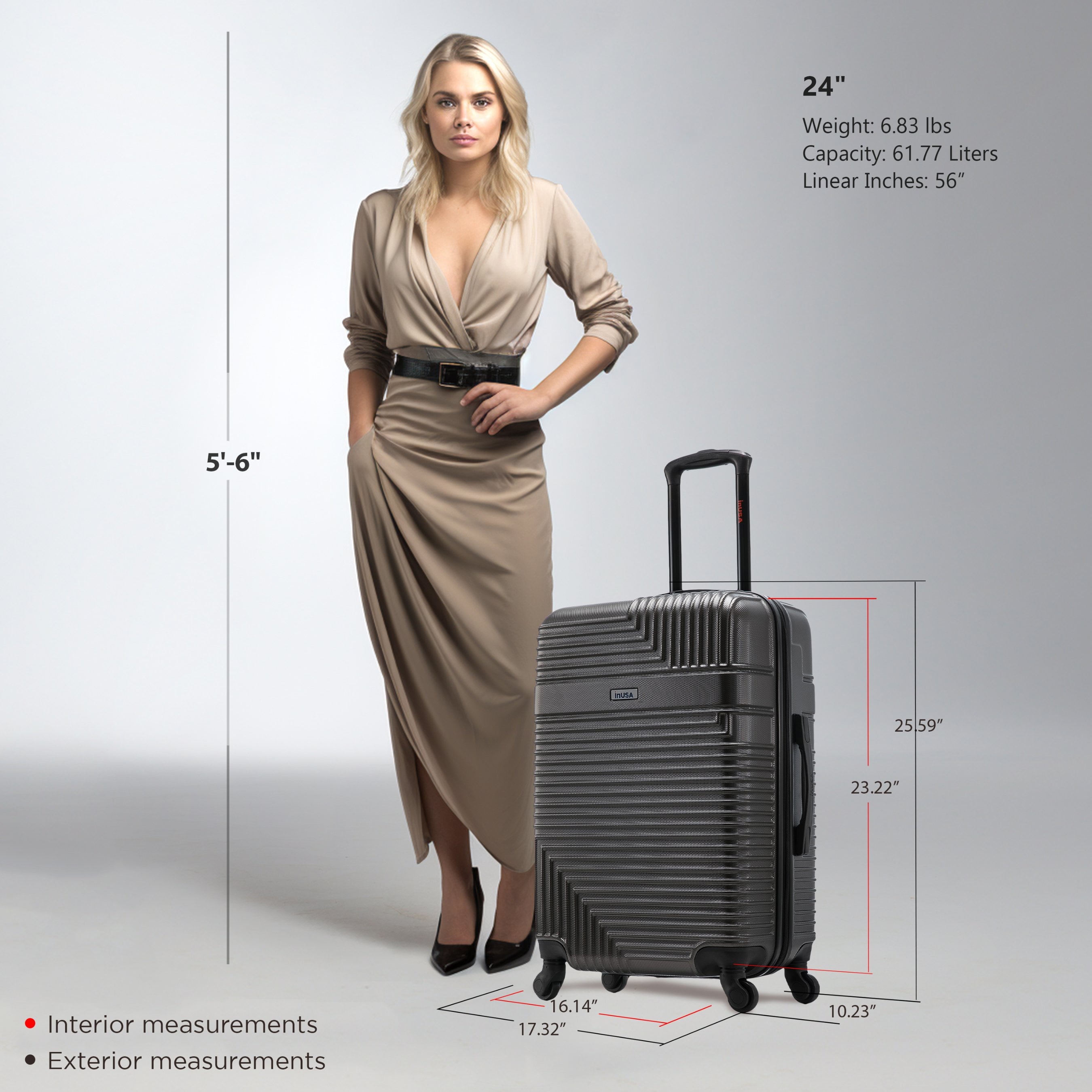 Resilience 24" Hardside Lightweight Luggage with Spinner Wheels, Handle, and Trolley, Charcoal