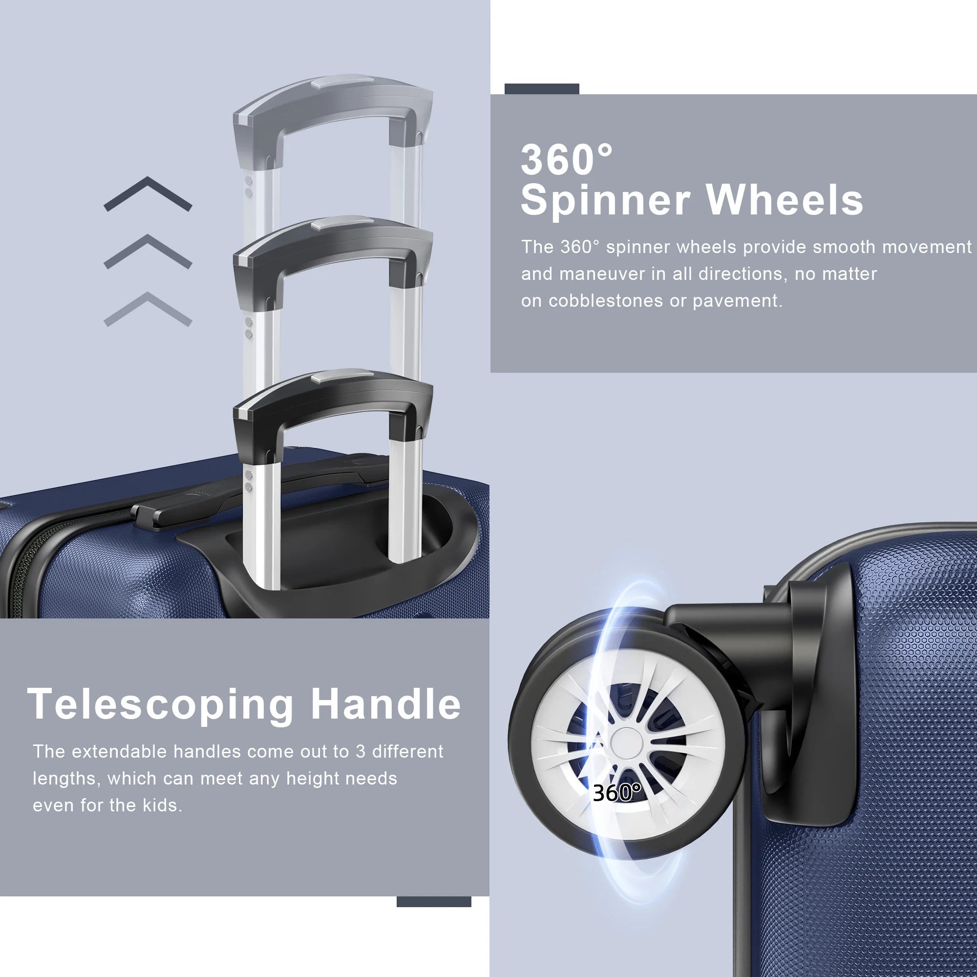 3 Piece Luggage Sets Hardshell Lightweight Suitcase with TSA Lock Spinner Wheels, Deep Blue