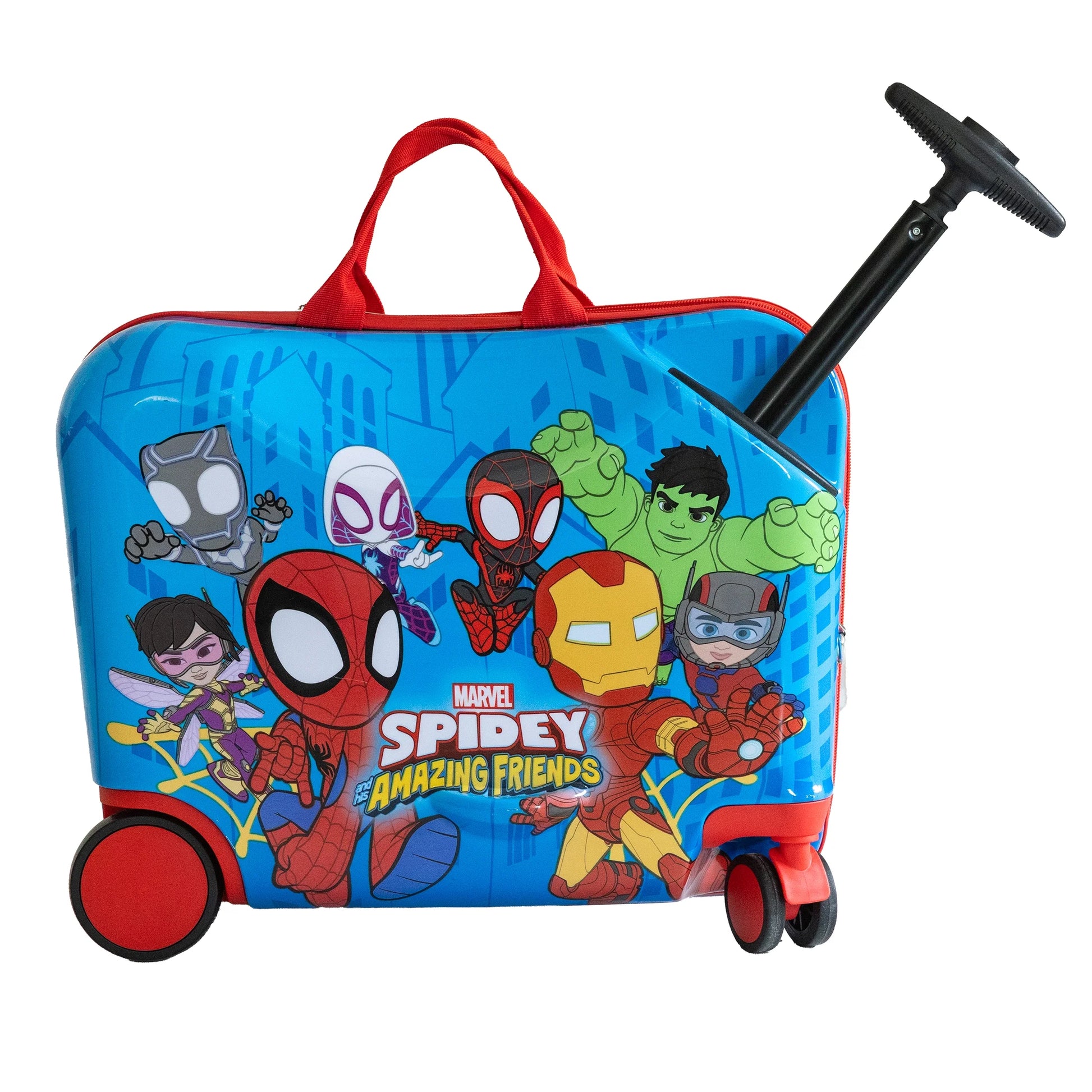 Kid'S  Spidey and Friends Superhero Character Ride on Scooter Hardside Luggage for Boys and Girls -Blue