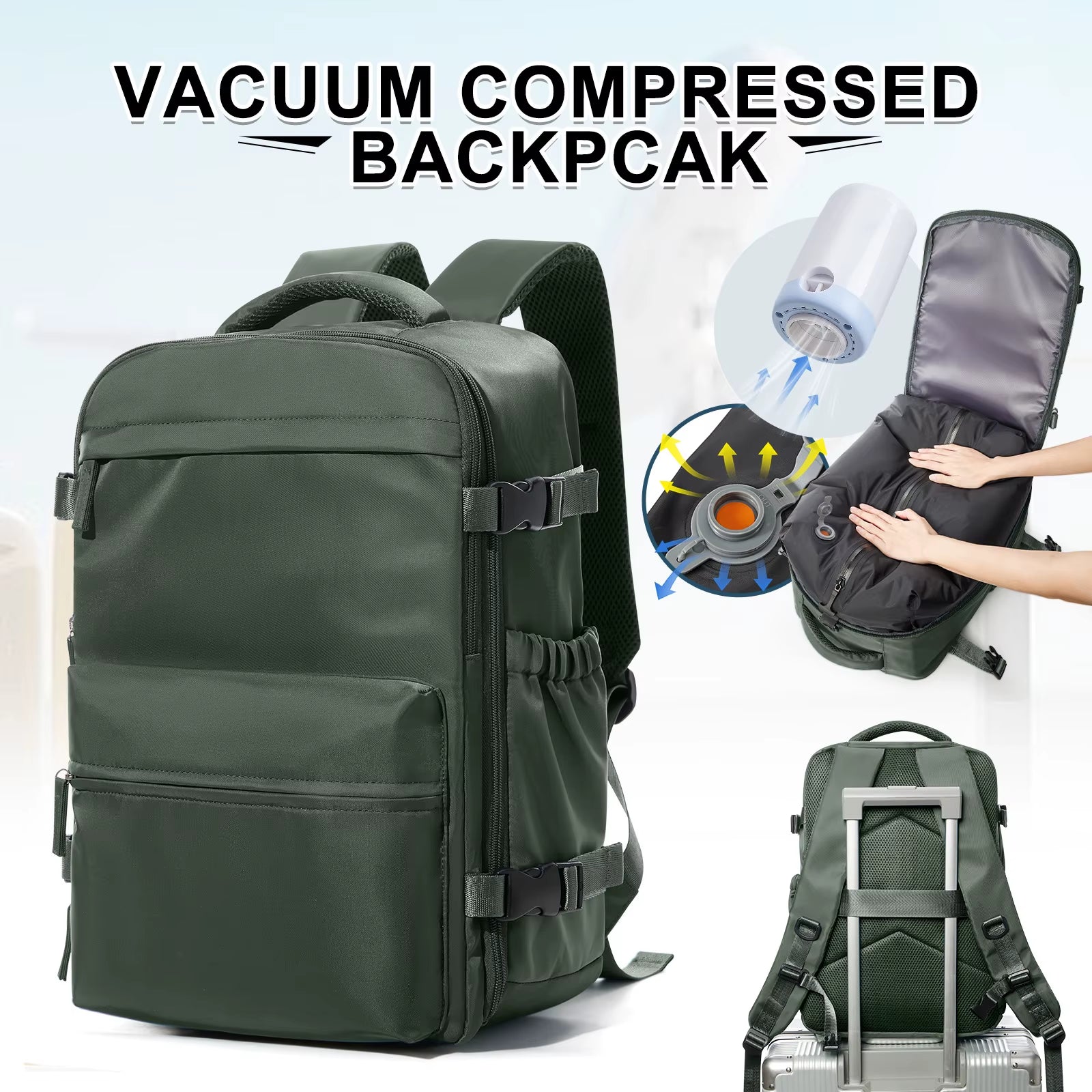Fashion College Backpack Men Vacuum Compression Backpack, Women Men 15.6In Laptop Backpack Expand Hiking Vacuum Travel Backpack
