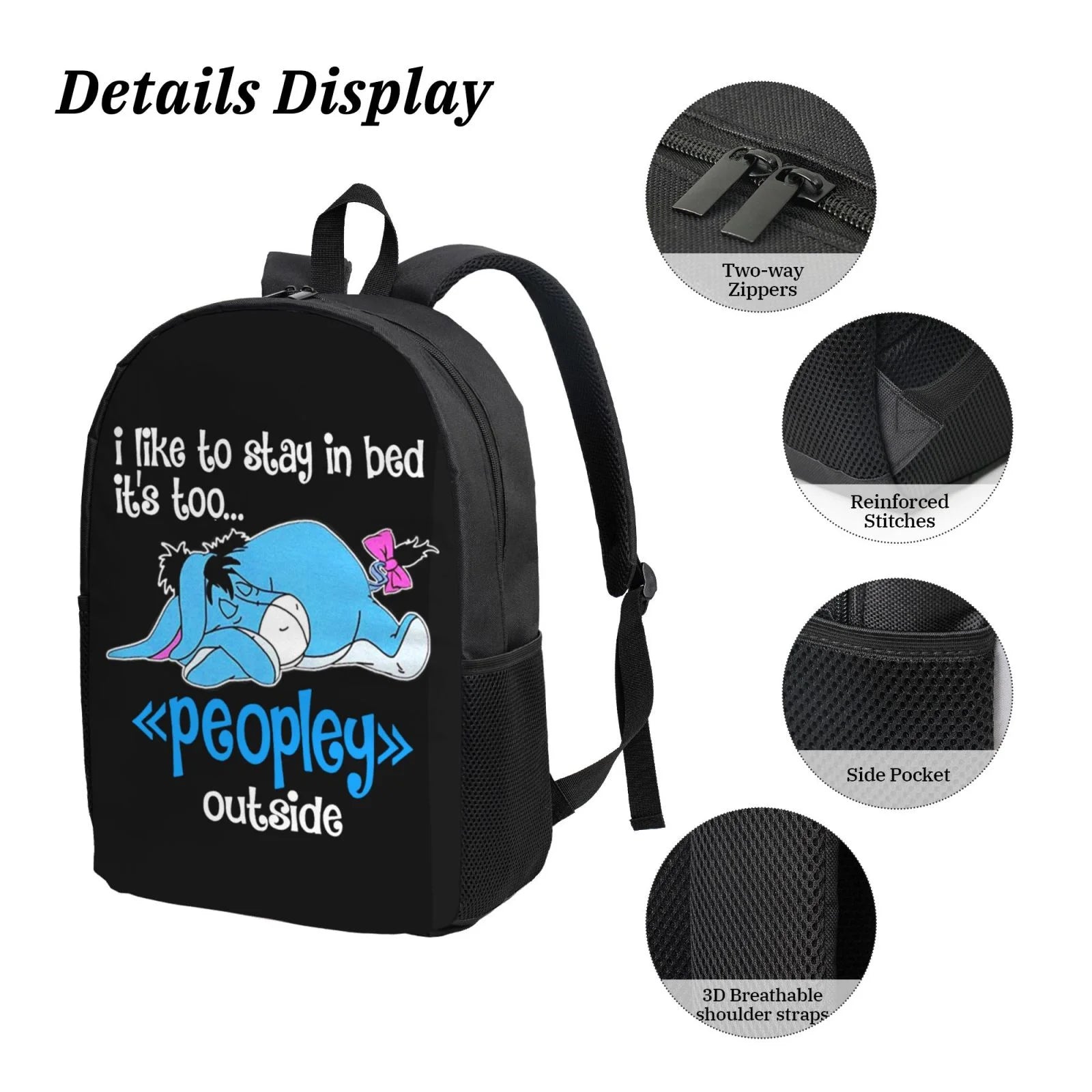 Namilady Too Peopley outside Eeyore Backpack Simple Lightweight Backpack Fashion Travel Backpack Laptop Backpack 17 Inch