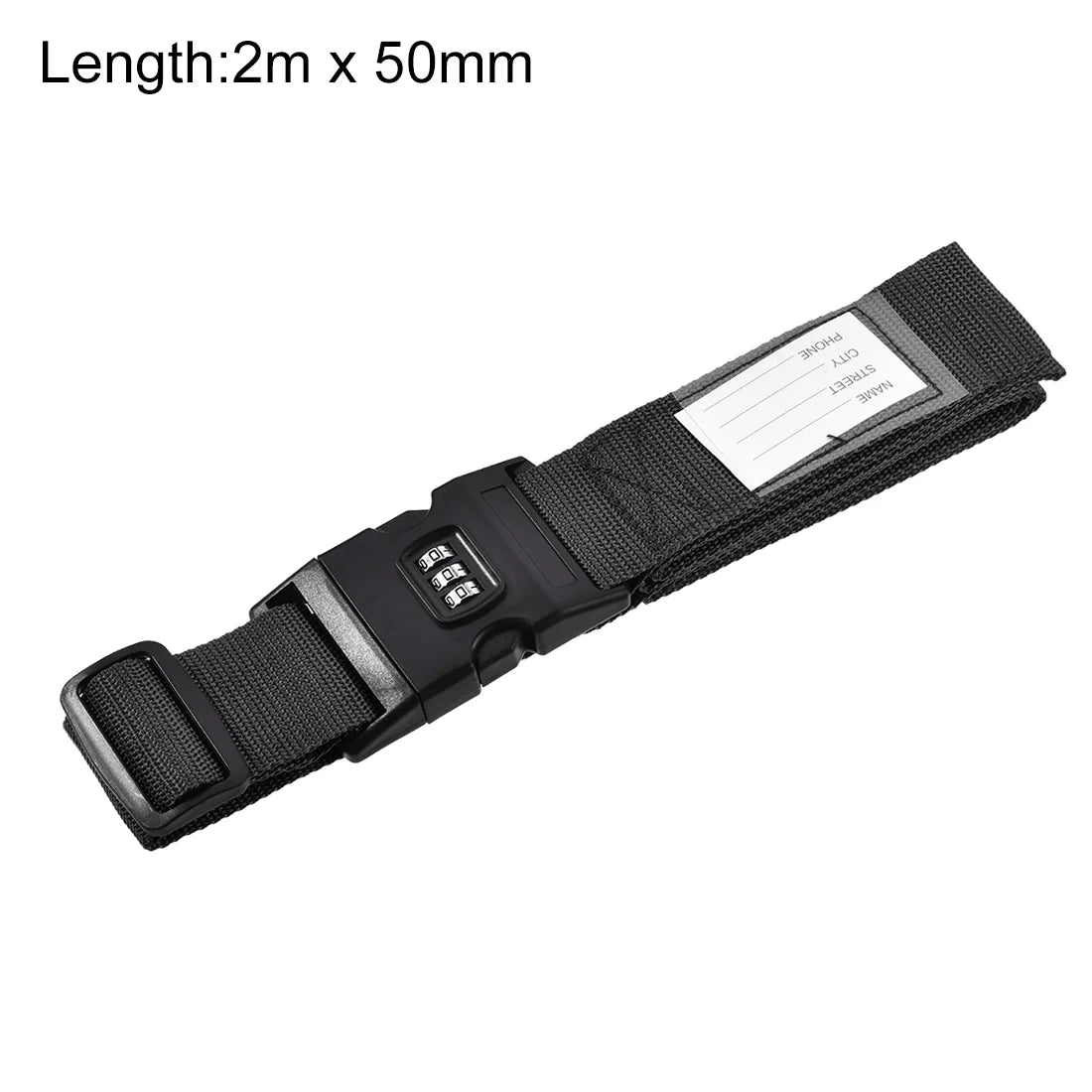Luggage Strap Suitcase Belt with Buckle, Combination Lock, 2Mx5Cm Adjustable PP Travel Packing Accessory Black