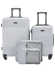 4 Pc Hardside Spinner Luggage Set with 20" & 25" Suitcases and Packing Cubes, Silver