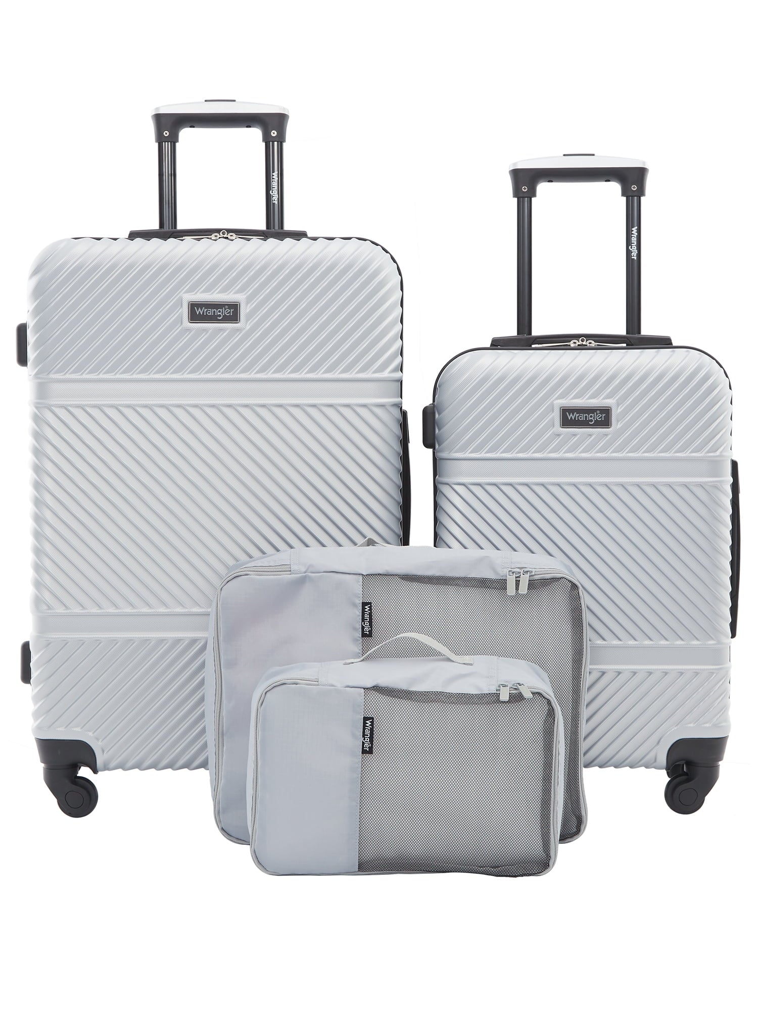 4 Pc Hardside Spinner Luggage Set with 20" & 25" Suitcases and Packing Cubes, Silver