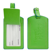 PU Leather Luggage Tags, Travel ID Bag Tags - Set of 2 (Green)