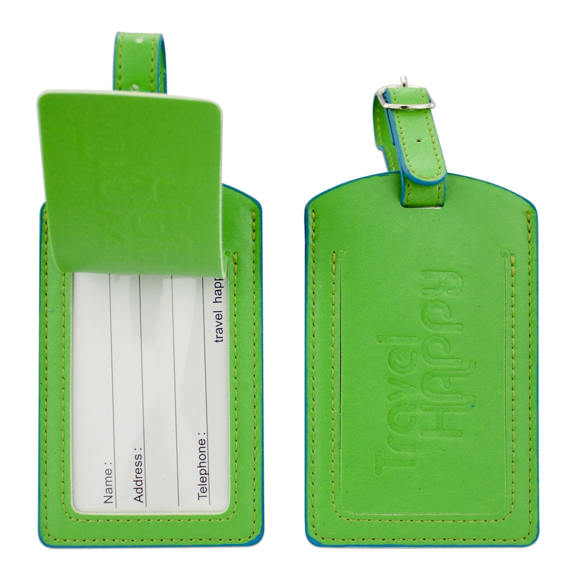 PU Leather Luggage Tags, Travel ID Bag Tags - Set of 2 (Green)