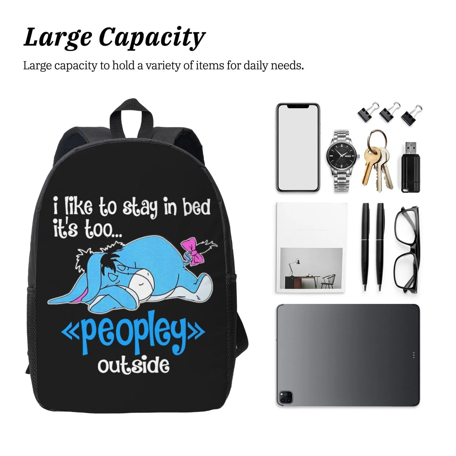 Namilady Too Peopley outside Eeyore Backpack Simple Lightweight Backpack Fashion Travel Backpack Laptop Backpack 17 Inch