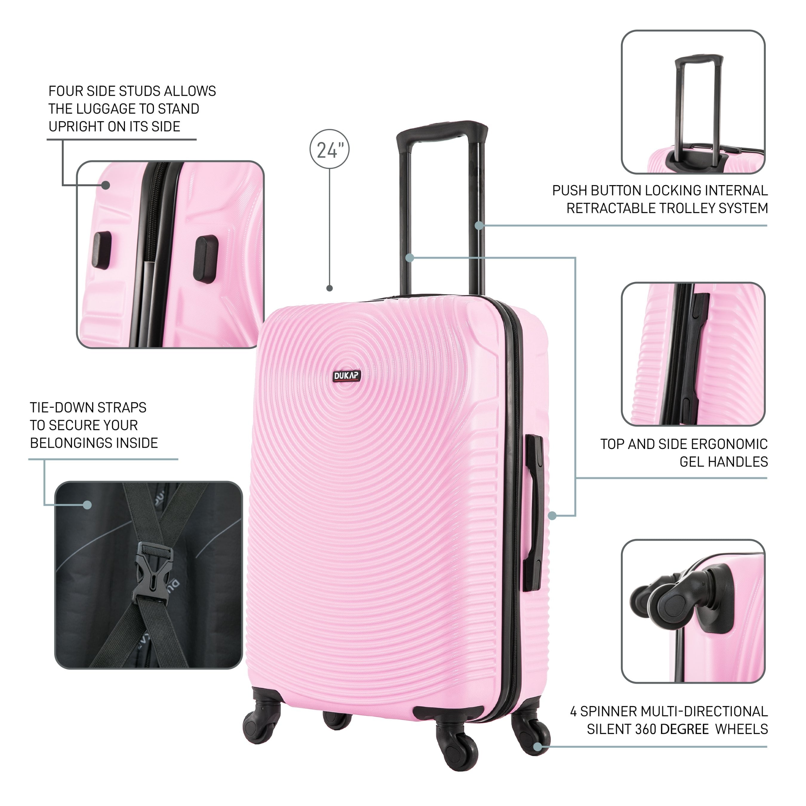 Inception 24" Hardside Lightweight Luggage with Spinner Wheels, Handle and Trolley, Pink