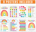 8 Calming Corner Posters for Classroom Must Haves for Teachers - 11X17" Calm down Corner Supplies, Feelings Chart for Kids Ages 4-8, Toddler Emotions Chart, Rainbow Classroom Decor