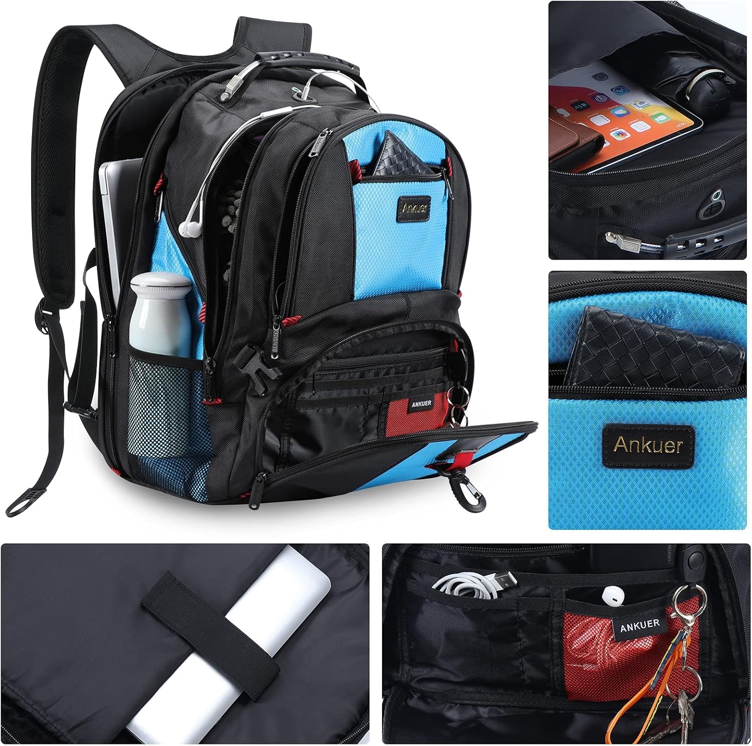 Extra Large Travel Backpack for Men Women: 17 in Laptop Backpacks for School, anti Theft TSA Travel Bag with USB Charging Port, Business Computer Bag (Blue)