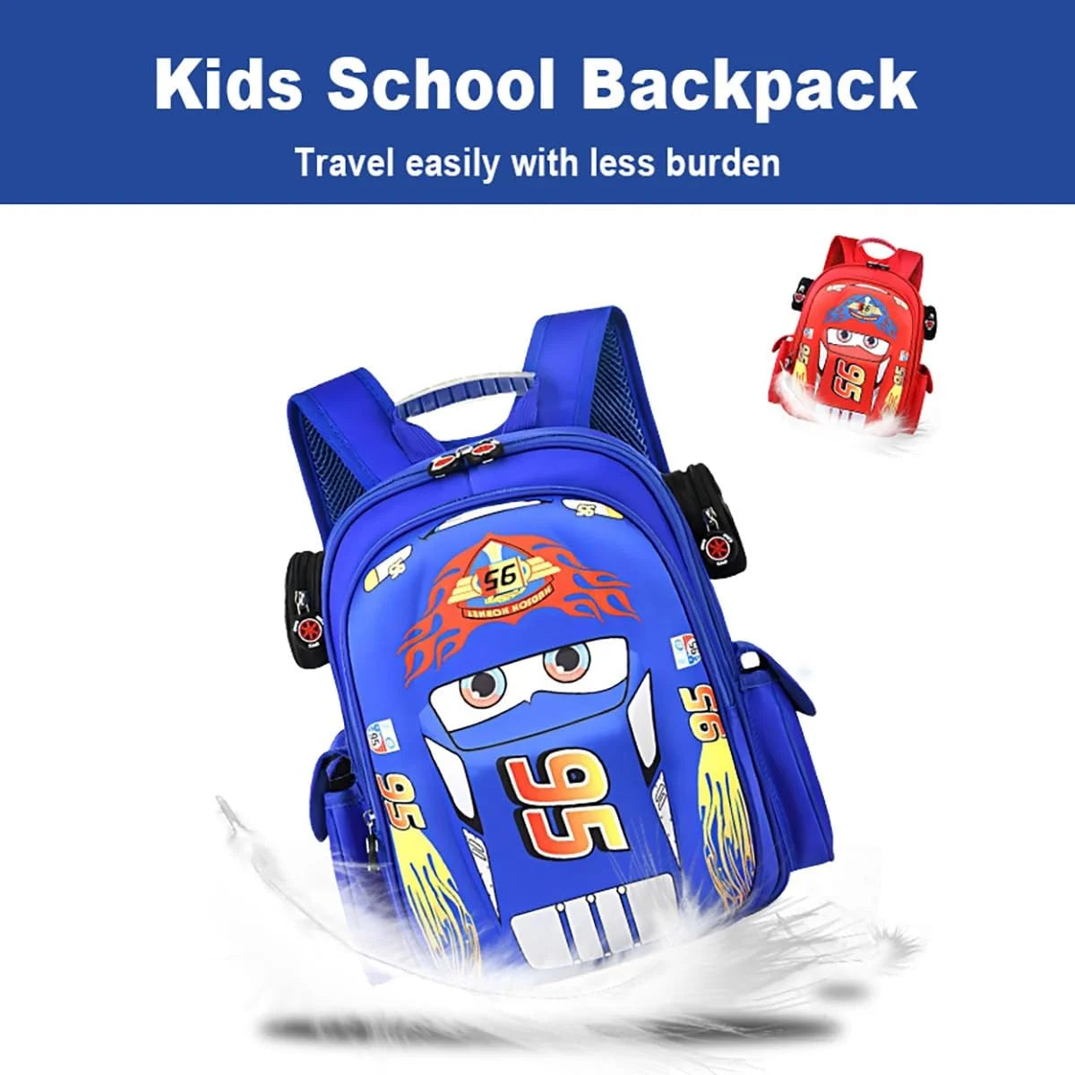 Cars Lightning Mcqueen Backpack 3D Pocket Cartoon Backpack Mini Red Racing Backpack