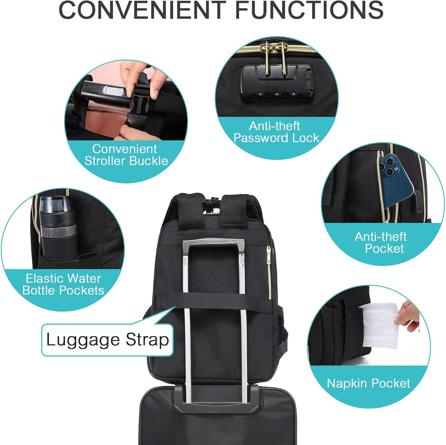 Lunch Backpack Insulated Cooler Backpack Laptop Backpack Lunch Box Bag Backpack Travel Backpack for Women Men, with Lock, Black