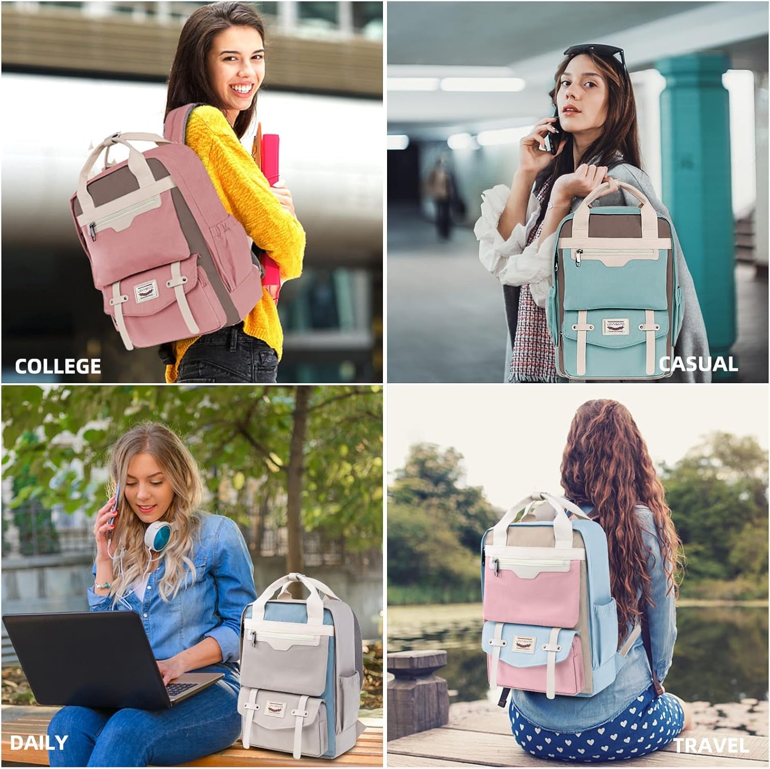 College Backpack for Women Cute Vintage Travel Bag Aesthetic Laptop Backpack 15.6 Inch Waterproof Computer Work