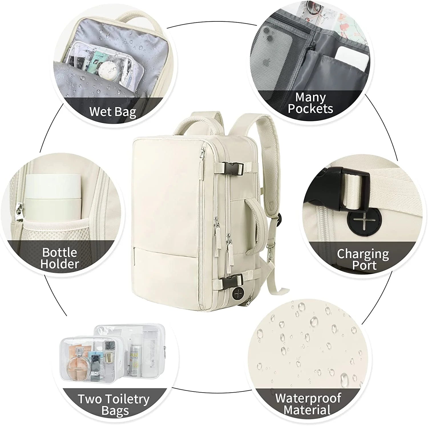 Extra Large Travel Backpack,Carry on Backpack,17 Inch Laptop Backpack,Hiking Backpack,School Bag,Beige