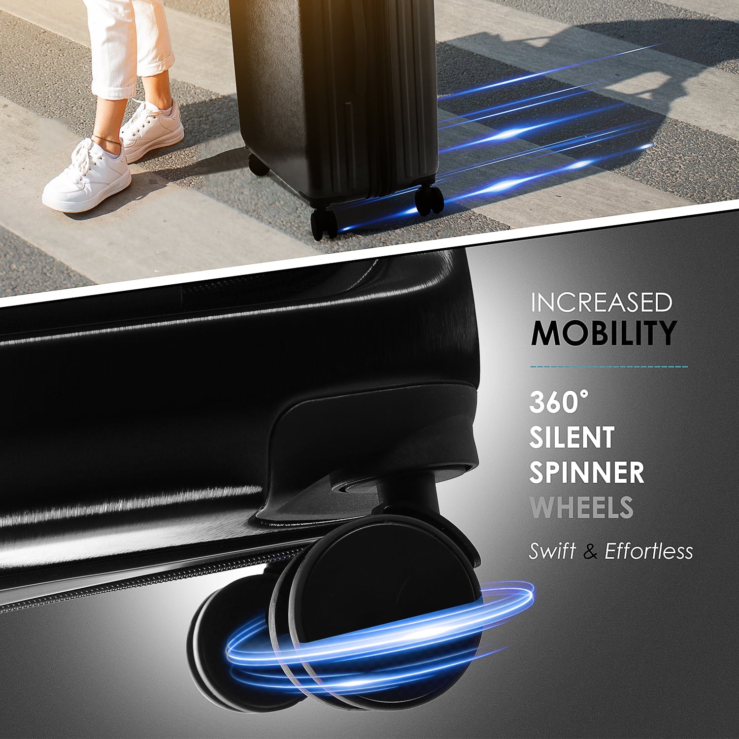 4 Piece Hardshell Exapandable Luggage Set, Spinner Luggage Suitcase Set, Black