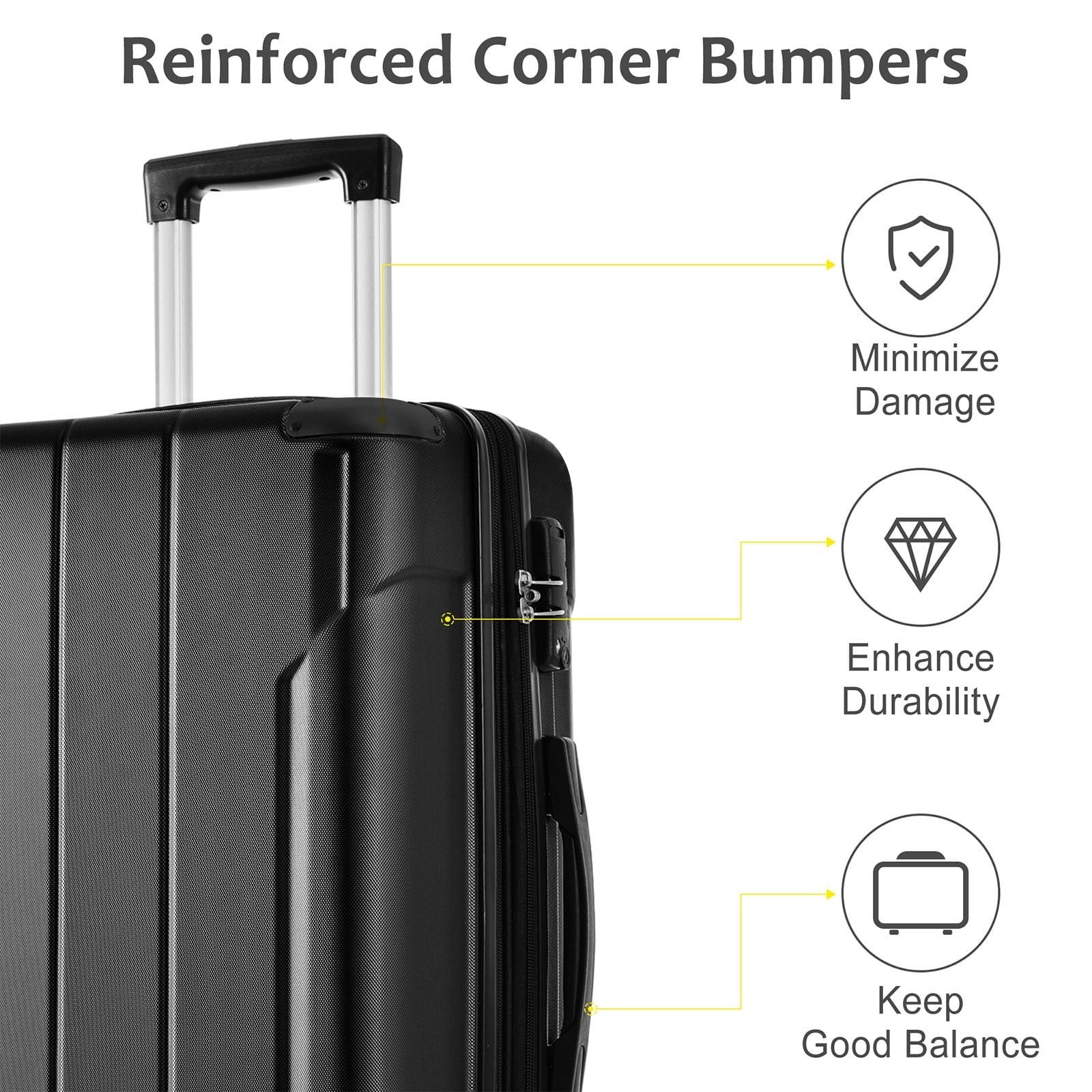 24 Inch Carry on Luggage,65L Capacity Suitcase with Wheels & TSA Lock ABS+PC Lightweight Checked Luggage for Travel Trip, Black