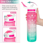 Motivational Water Bottle,32 Oz Water Bottle,Water Jug with Time Maker and Straw