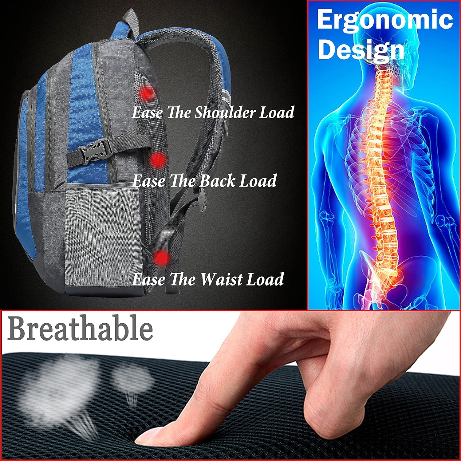 Backpack Bookbag for College Sturdy Travel Business Hiking Fit Laptop up to 15.6 Inch Multi Compartment Gifts for Men Women Night Light Reflective (Blue)