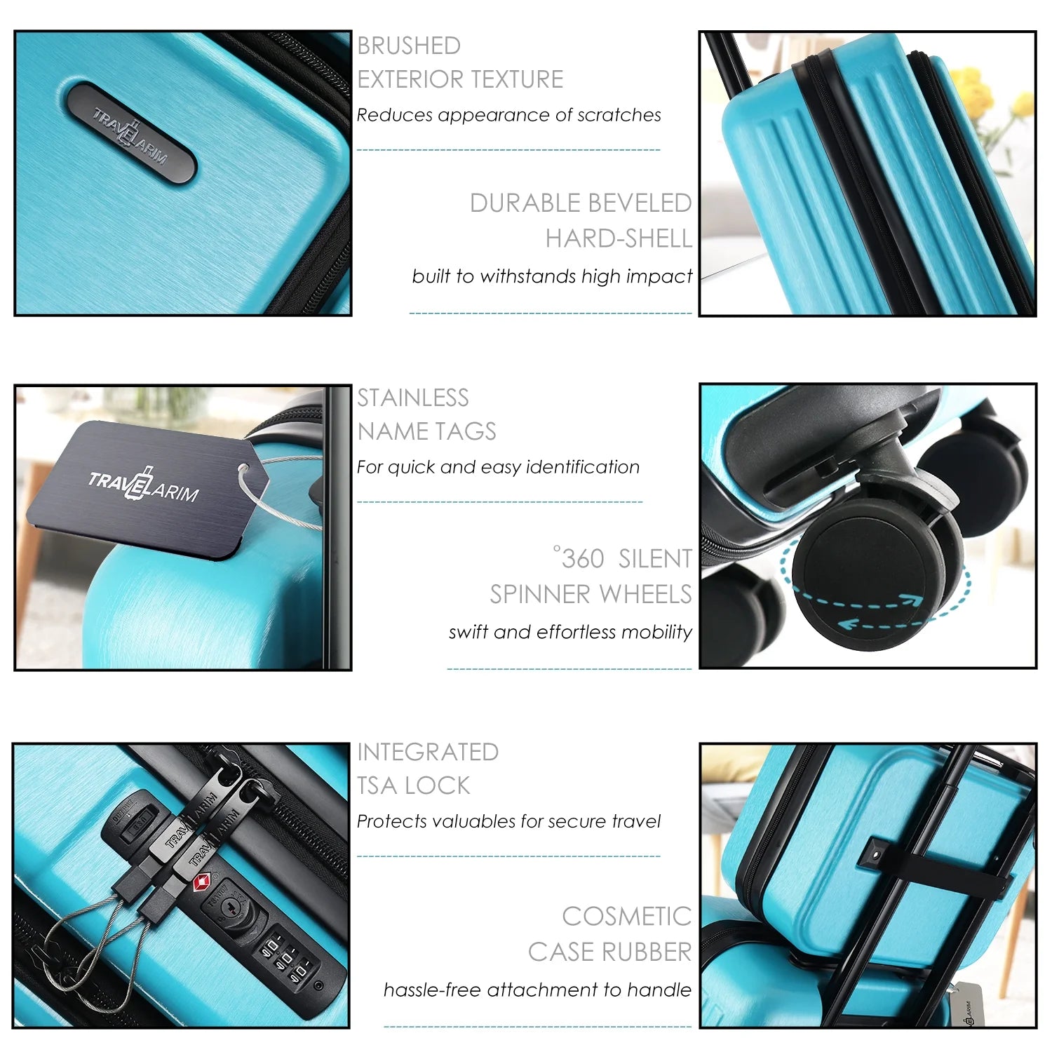 22" Hardside Carry on Luggage 22X14X9 Airline Approved and Expandable Luggage, Front Pocket Luggage Set Spinner Suitcase Set, Teal