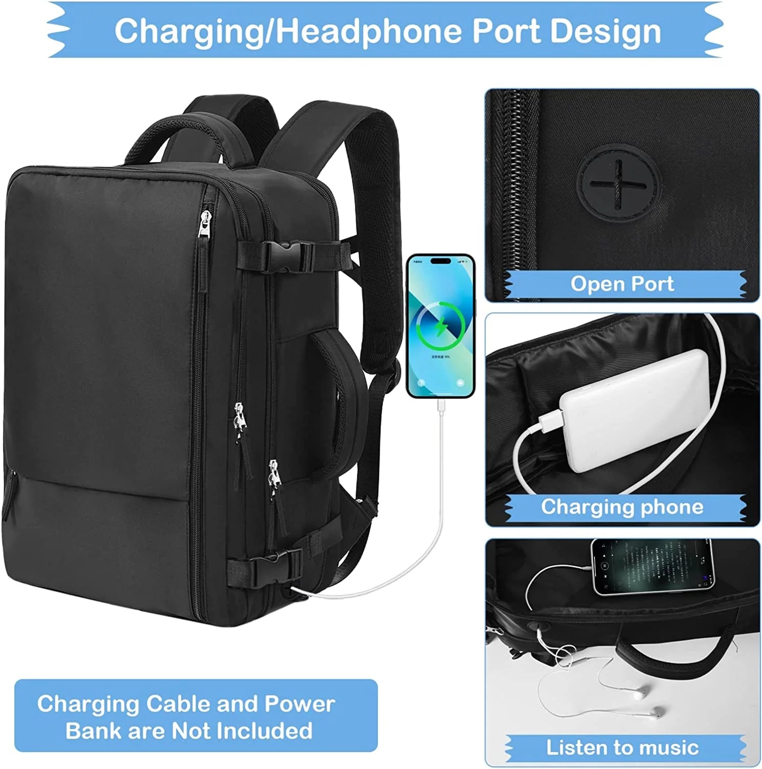 Extra Large Travel Backpack,Carry on Backpack,17 Inch Laptop Backpack,Hiking Backpack,School Bag,Black