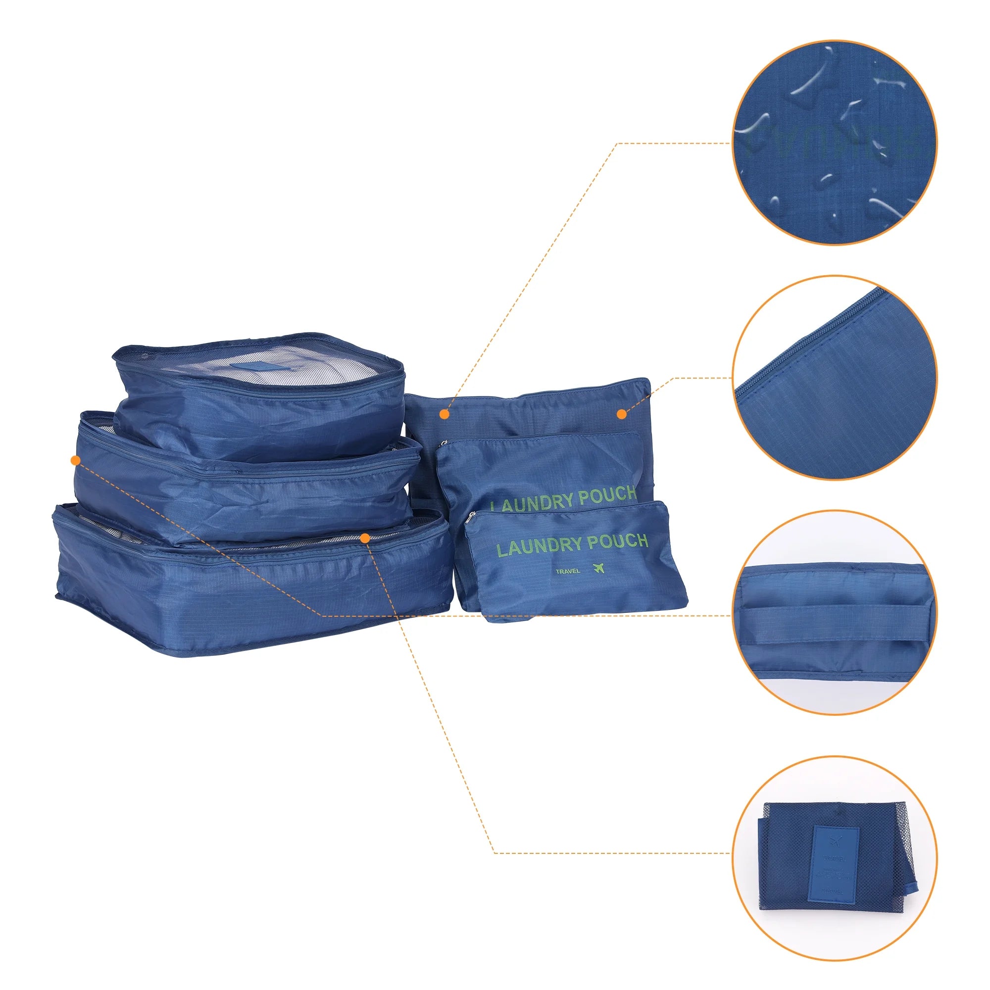 6 Set Travel Bag for Storage Closet Organizers Travel Accessories Blue