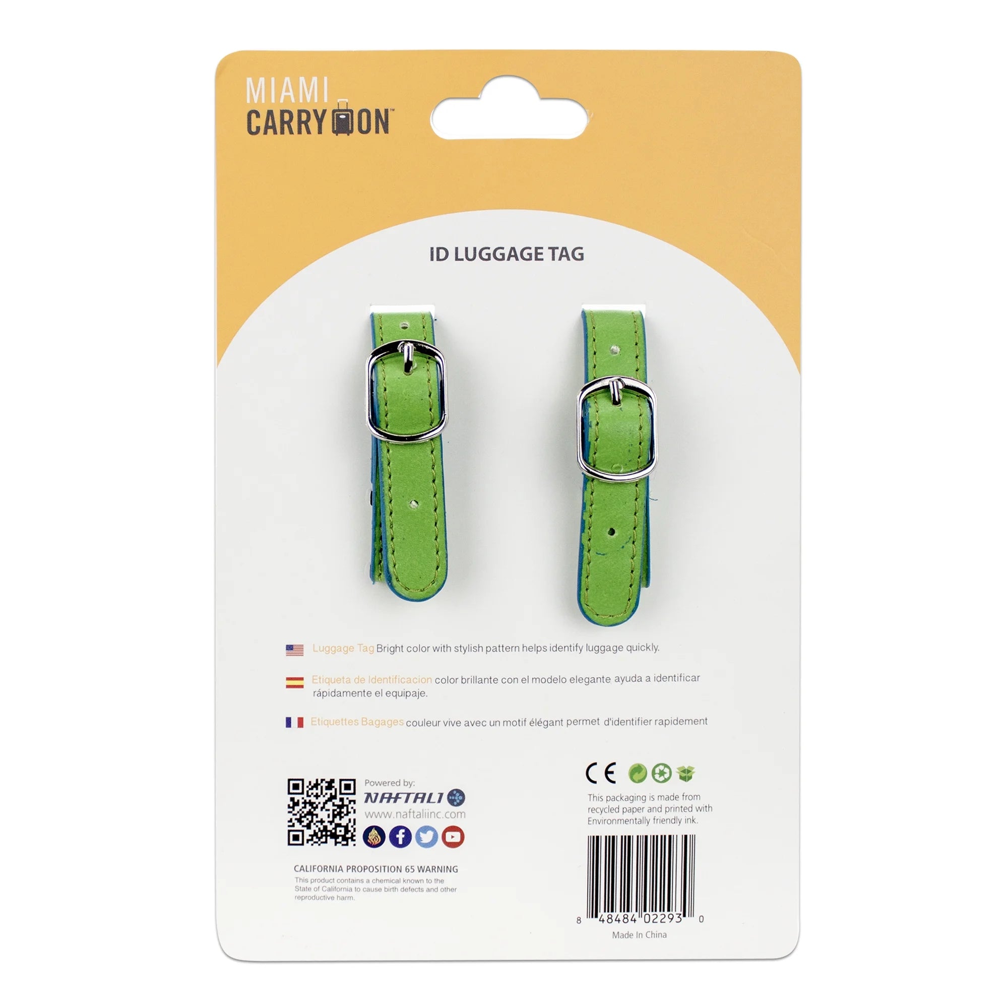 PU Leather Luggage Tags, Travel ID Bag Tags - Set of 2 (Green)