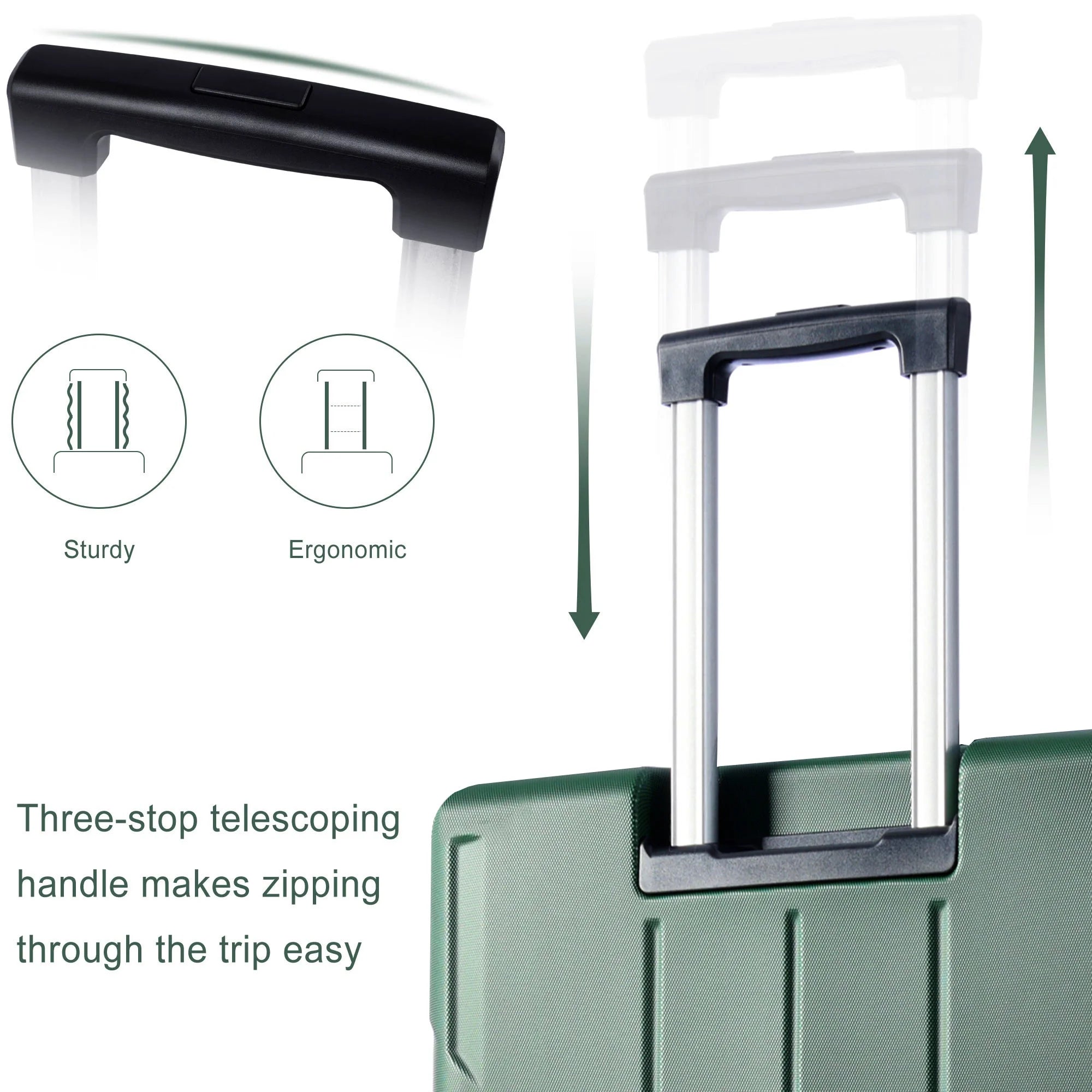 24 Inch Carry on Luggage,65L Capacity Suitcase with Wheels & TSA Lock ABS+PC Lightweight Checked Luggage for Travel Trip， Green